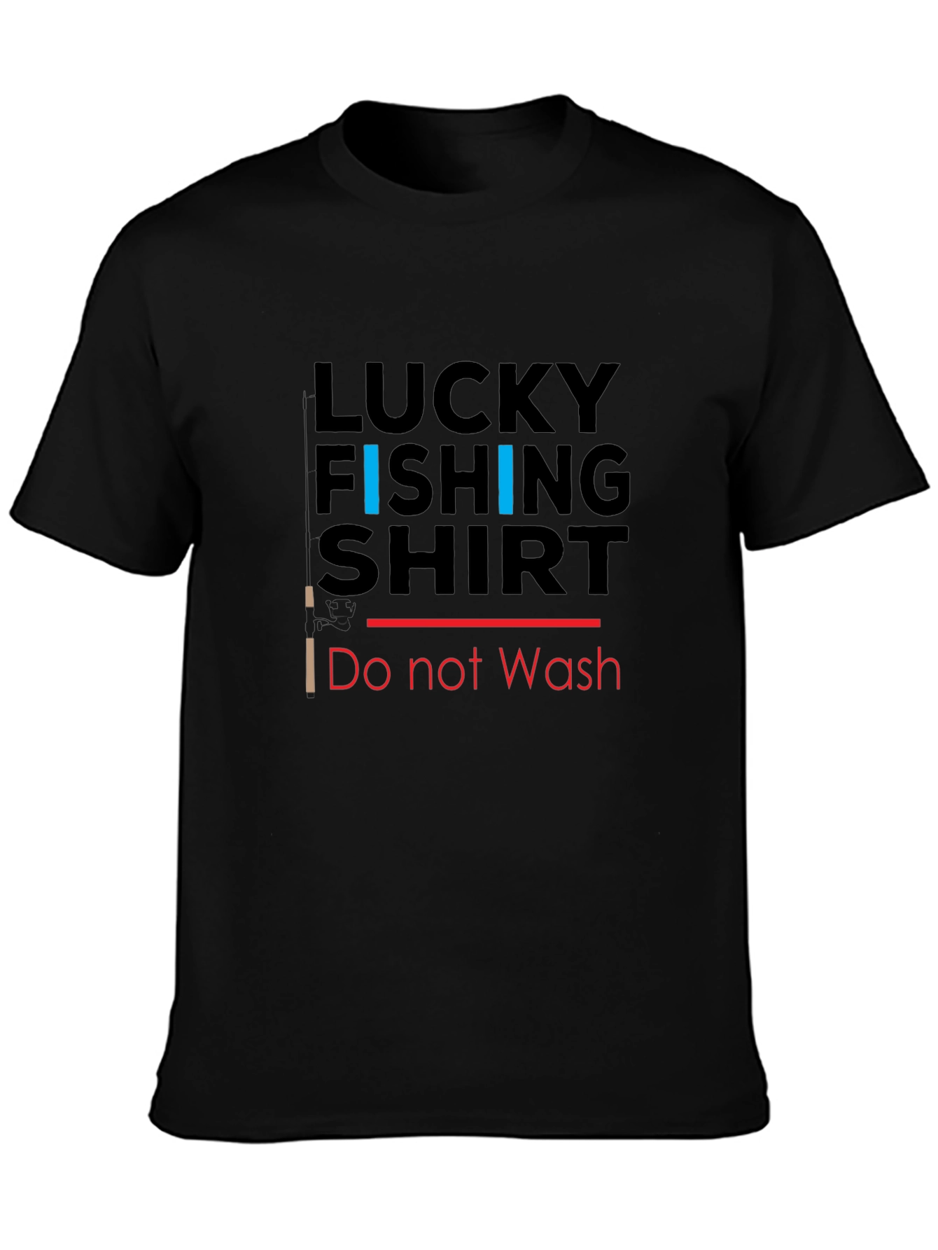 Black Lucky Fishing Shirt - Novelty Graphic Tee view 3