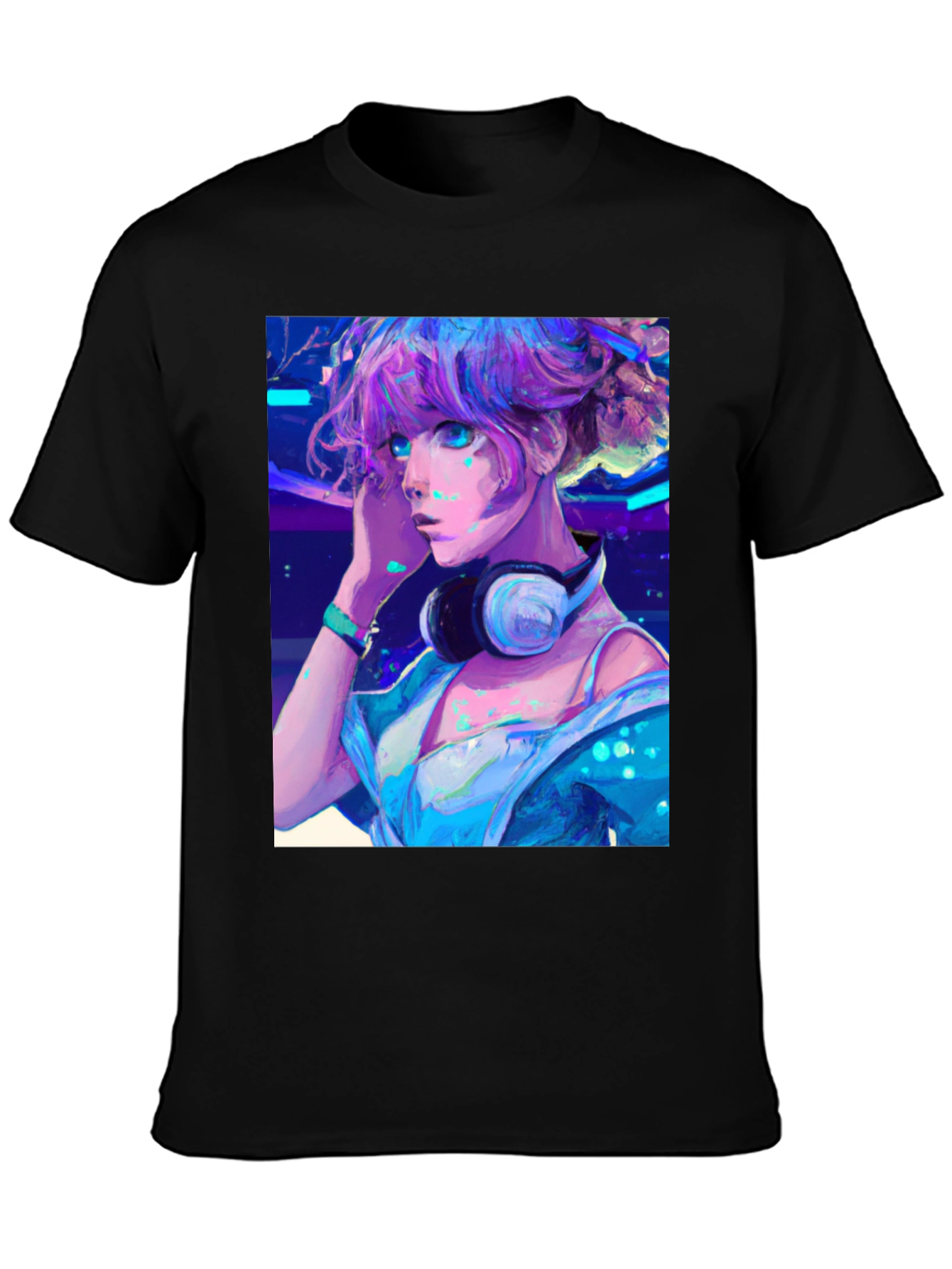 Black Anime Girl Graphic Tee - Cool Manga Shirt view 3