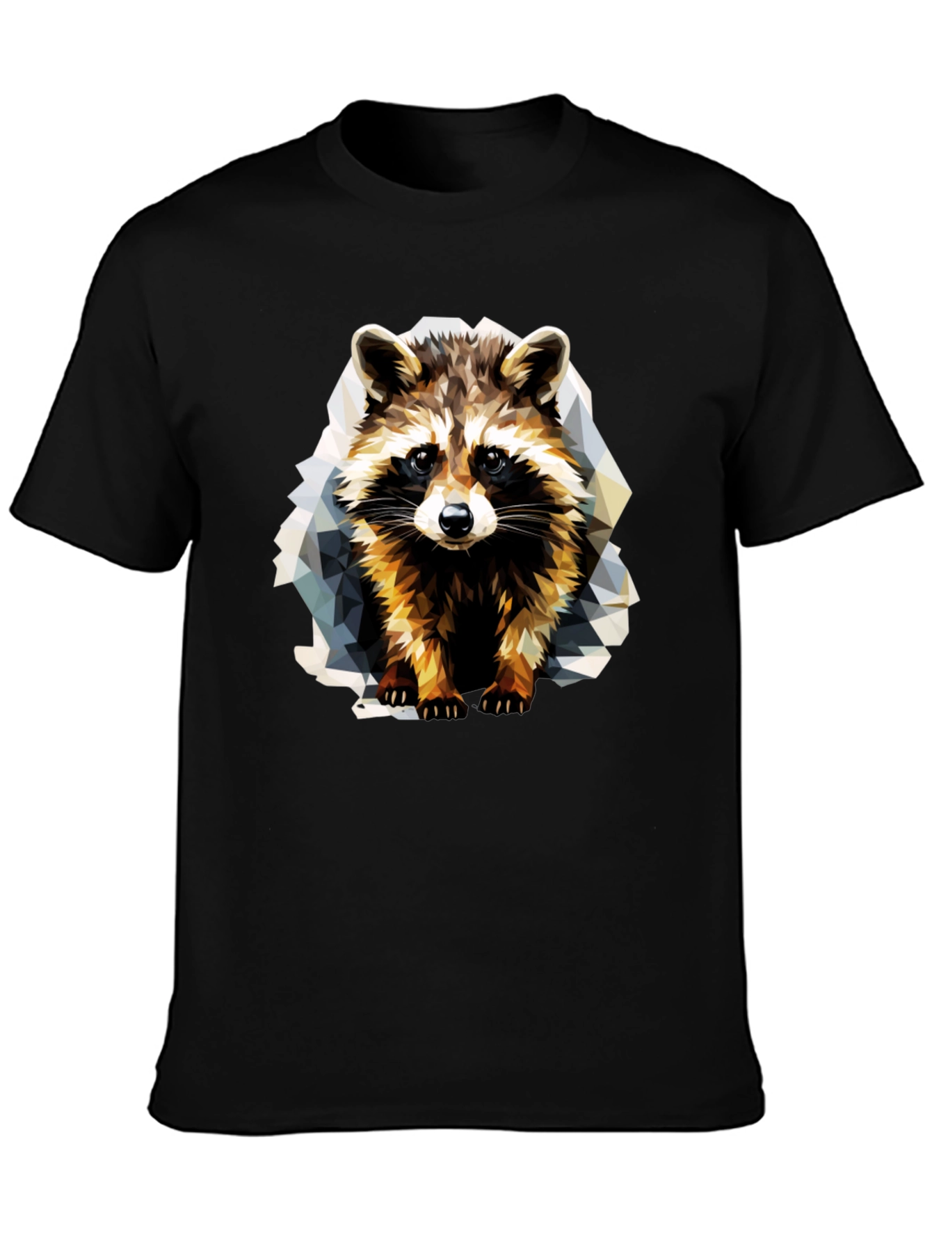 Black Geometric Raccoon Graphic T-Shirt view 3