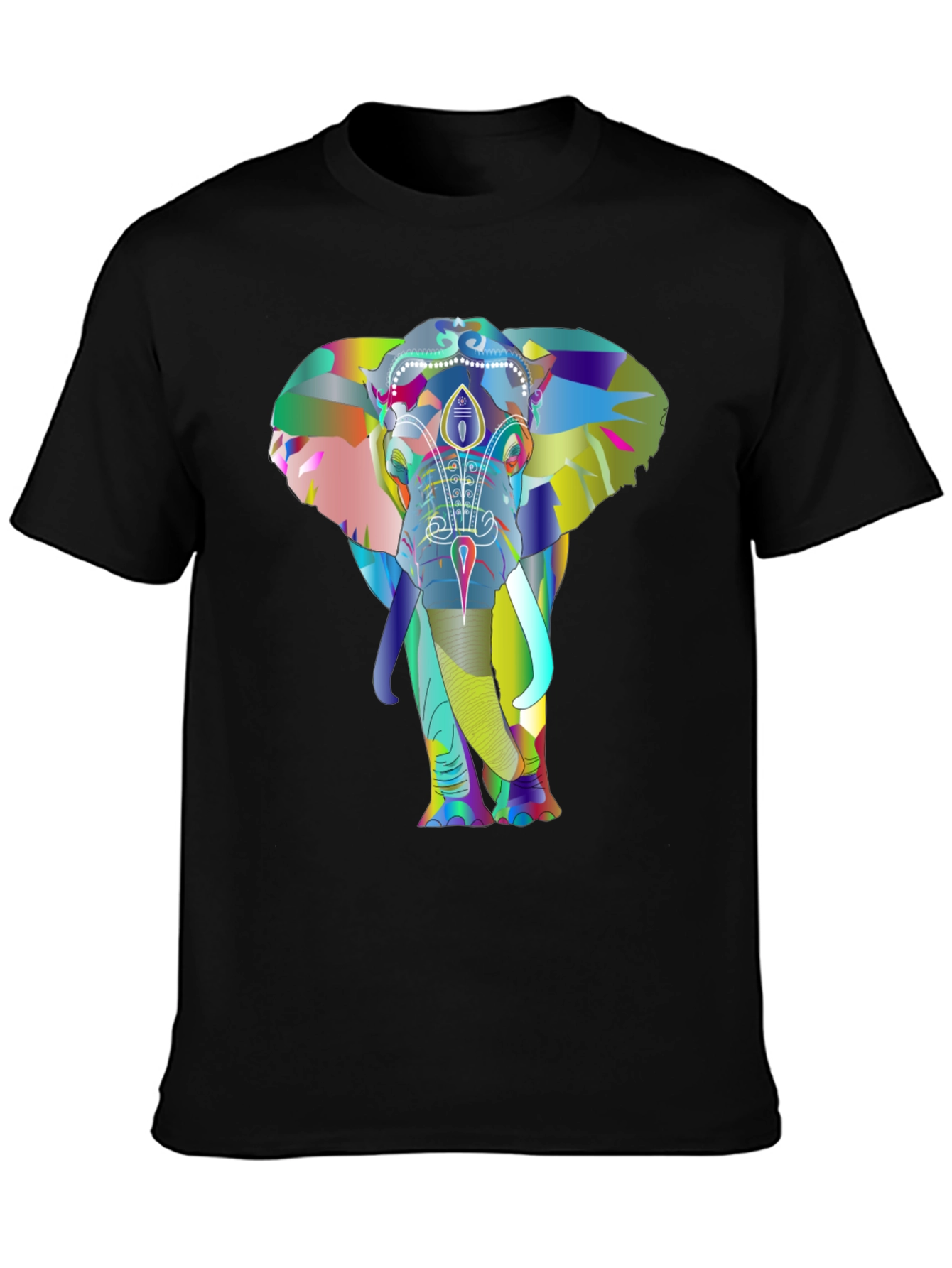 Black Colorful Elephant Graphic Tee - Unique Design view 3