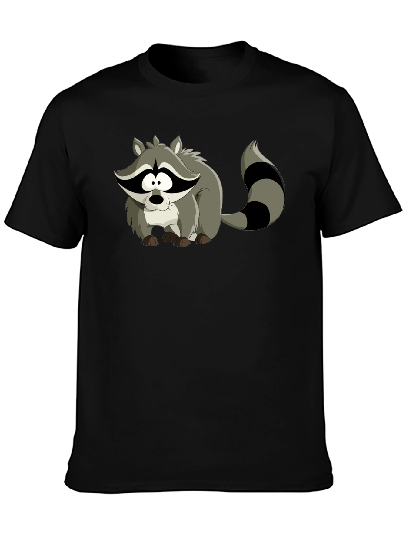 Black Cartoon Raccoon Black T-Shirt view 3