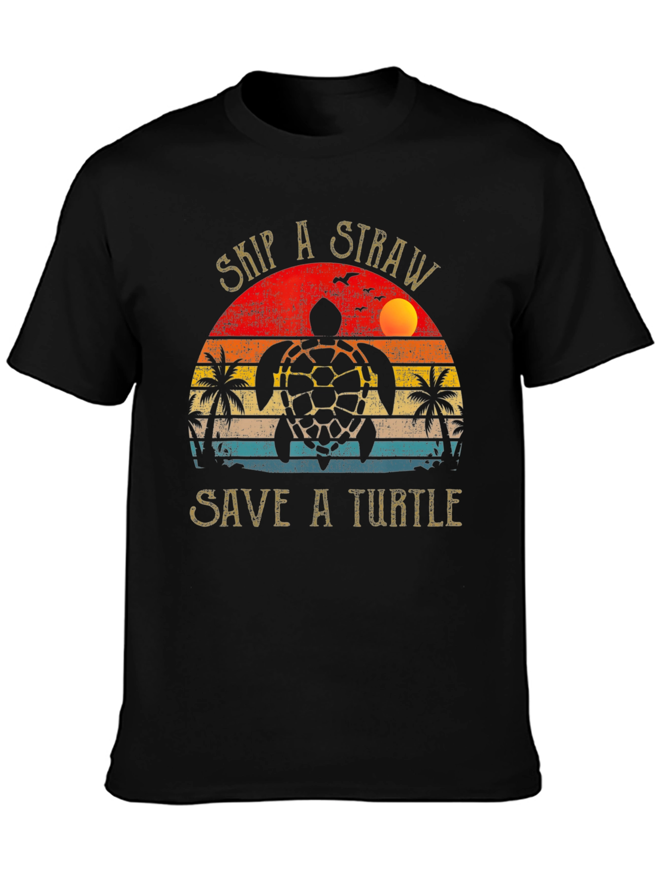 Black Skip a Straw Save a Turtle Graphic Tee view 3