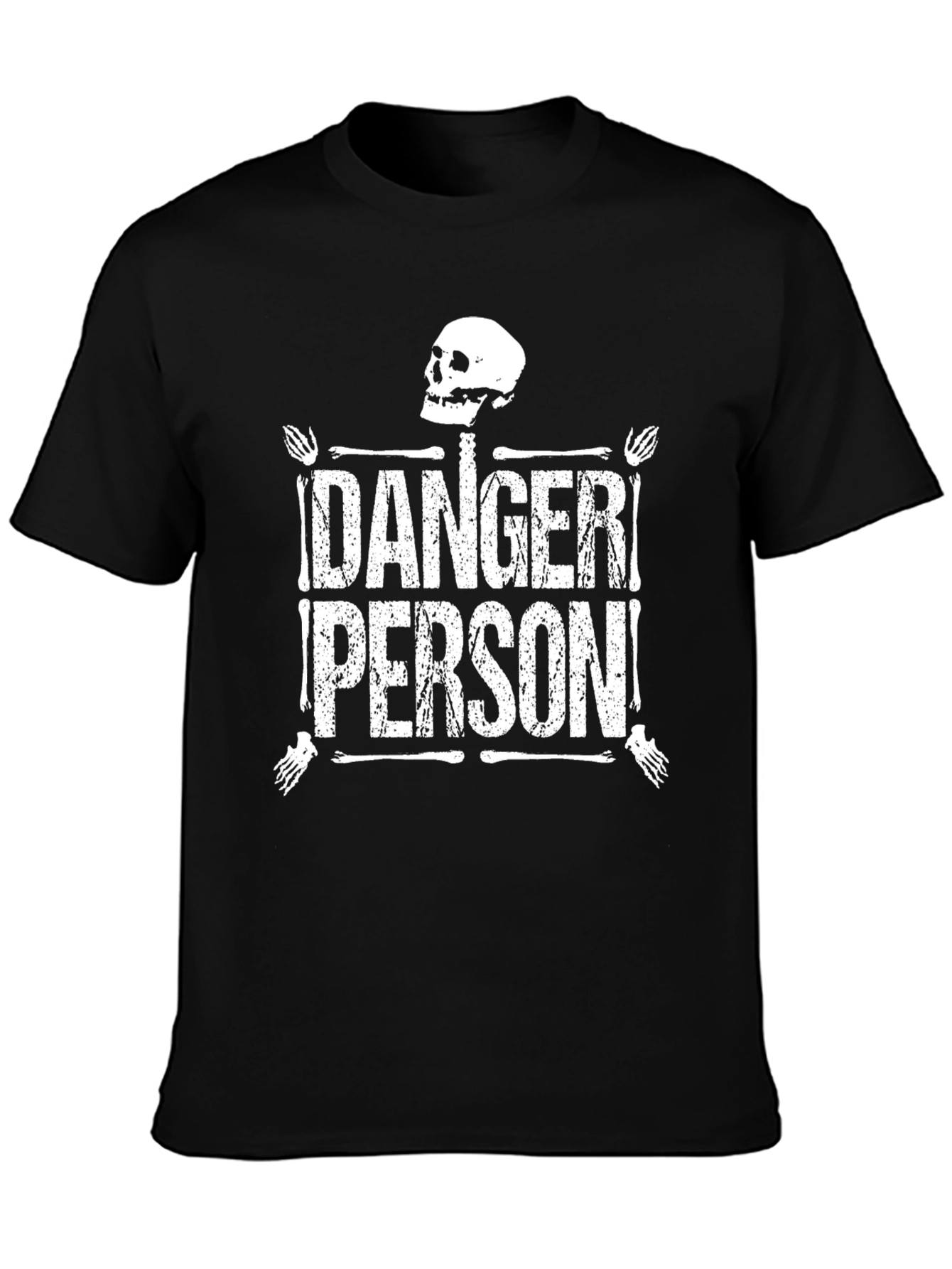Black Danger Person Skeleton Graphic Black T-Shirt view 3