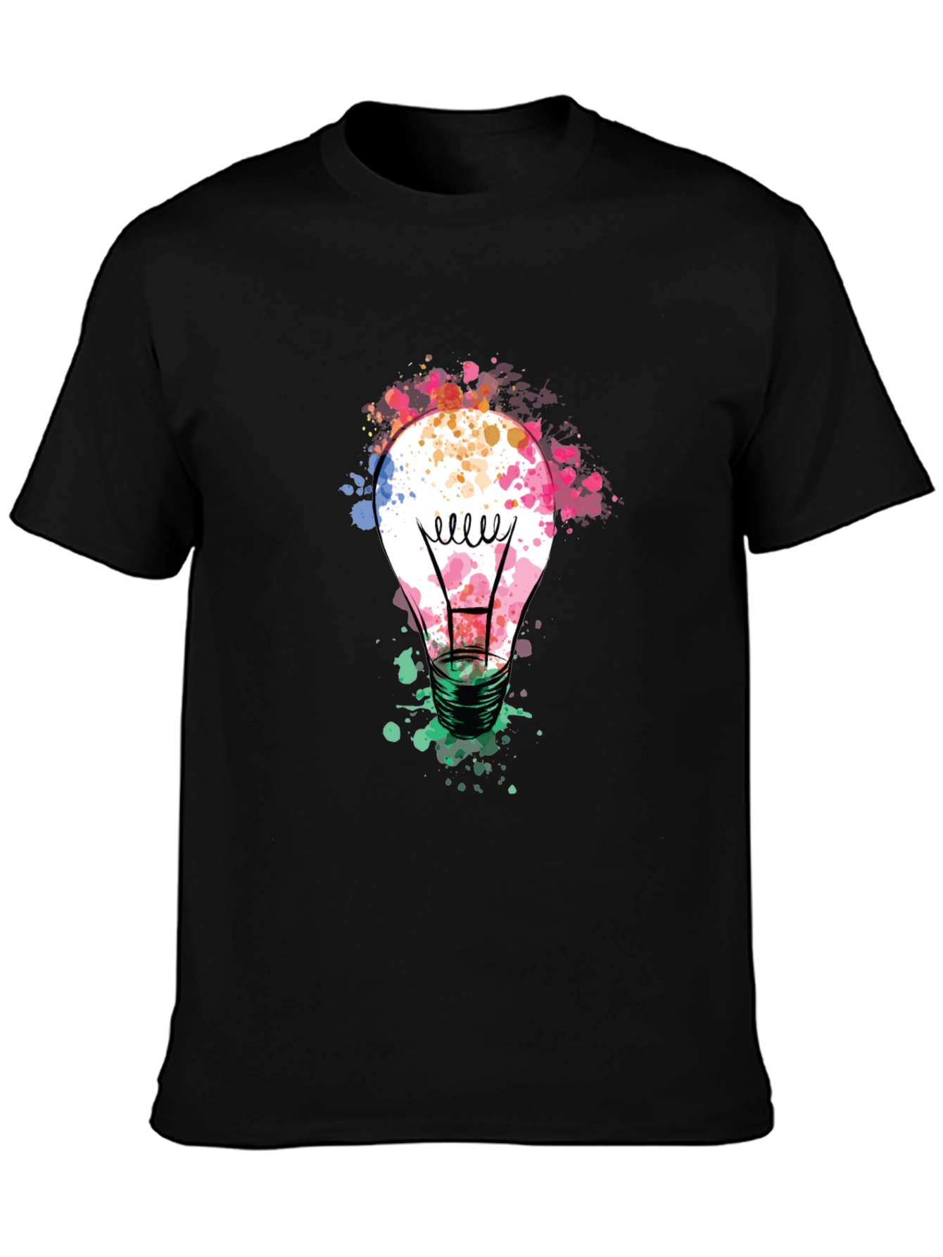 Black Colorful Light Bulb Graphic Tee - Modern Artistic Design view 3