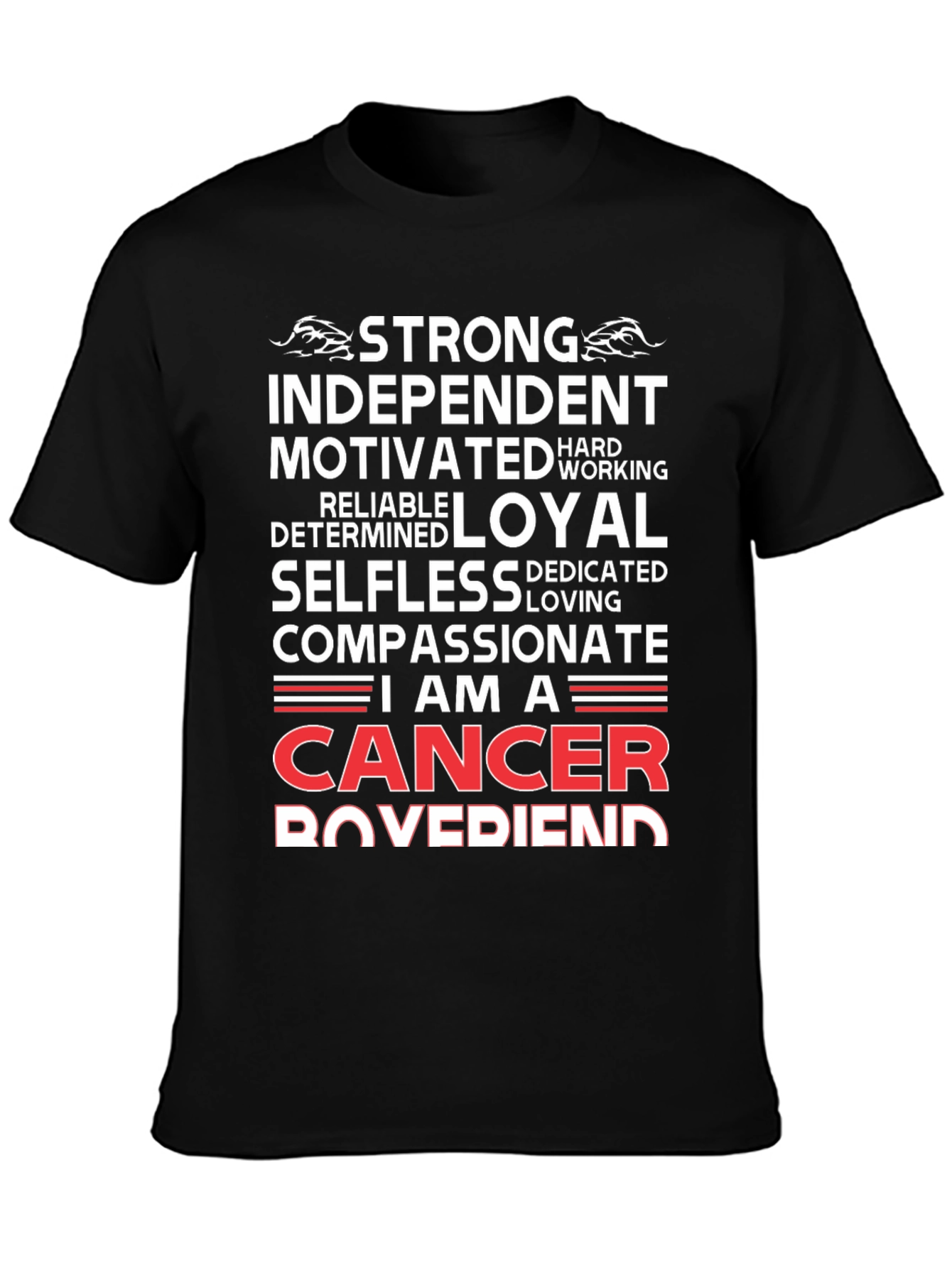 Black Cancer Zodiac T-Shirt - Strong, Loyal, Compassionate view 3
