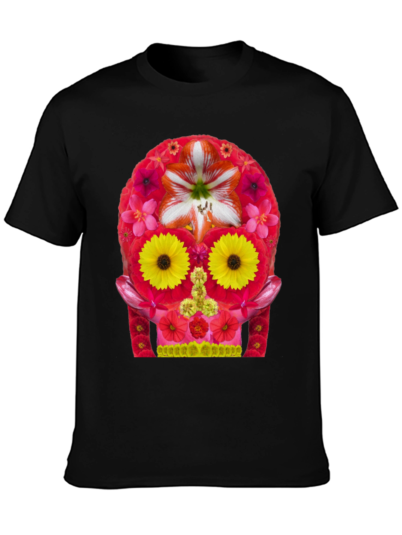 Black Floral Skull Graphic Tee - Men's Black T-Shirt view 3