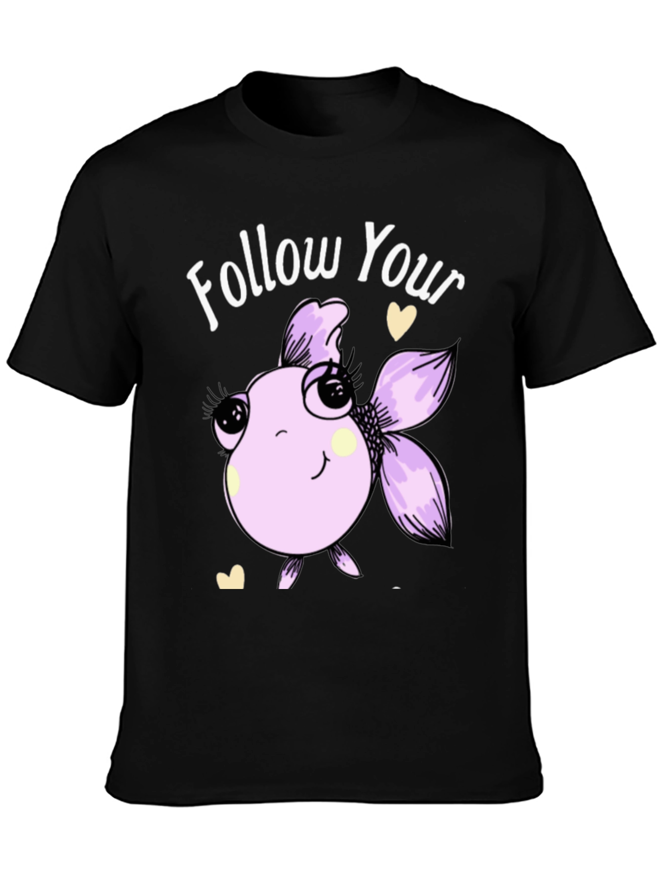Black Follow Your Dreams T-Shirt with Cute Fish Design view 3