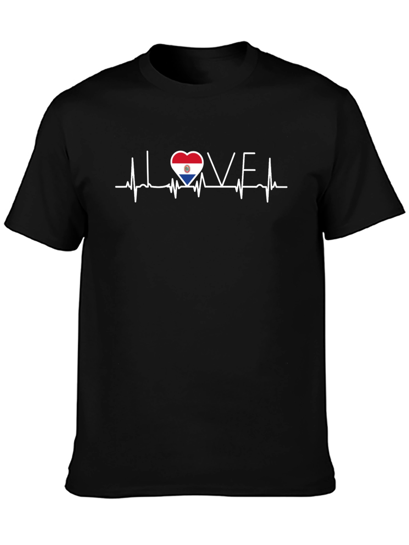 Black I Love Paraguay Heartbeat Graphic T-Shirt view 3