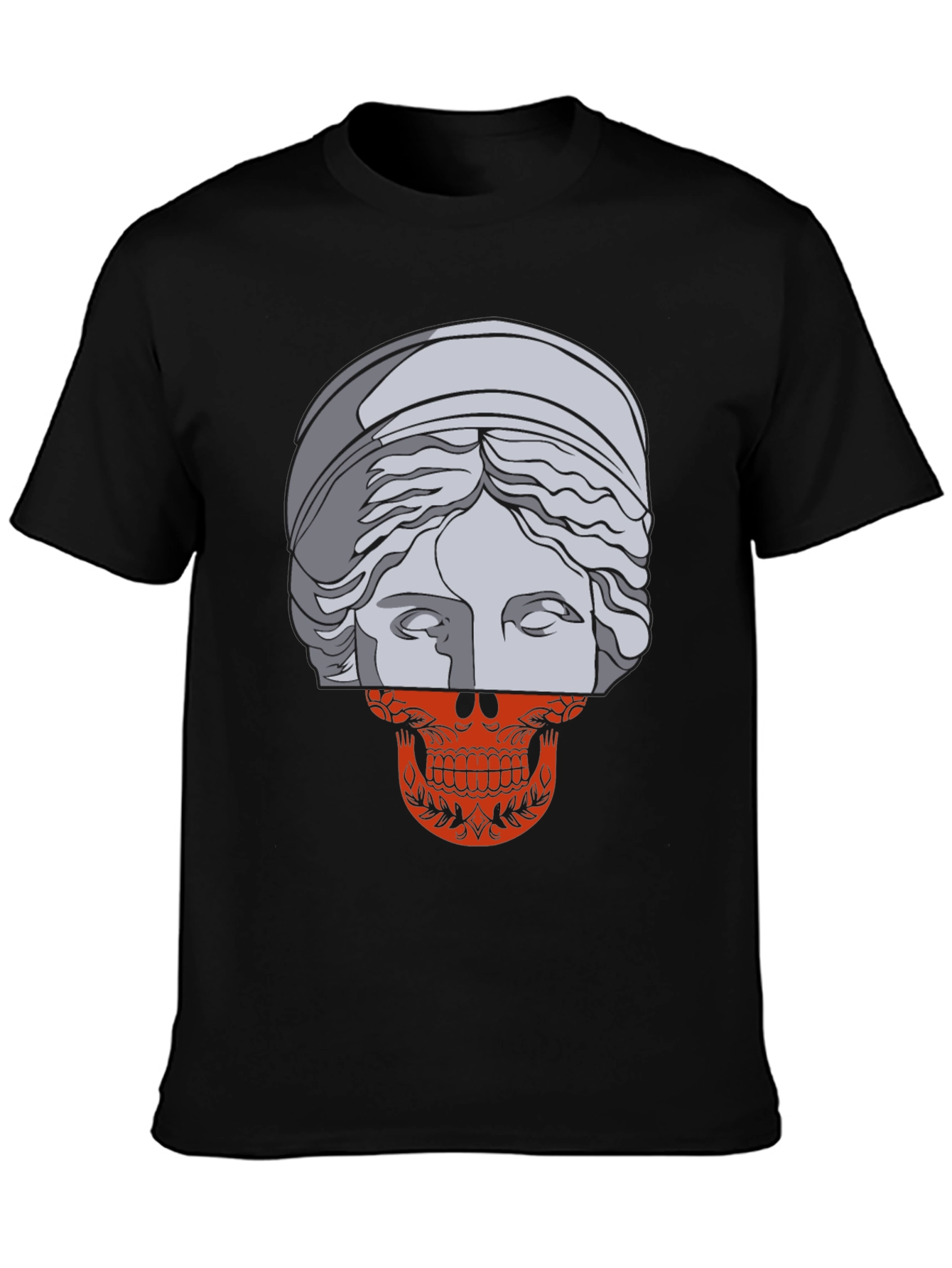 Black Skull Meets Statue Graphic Tee view 3
