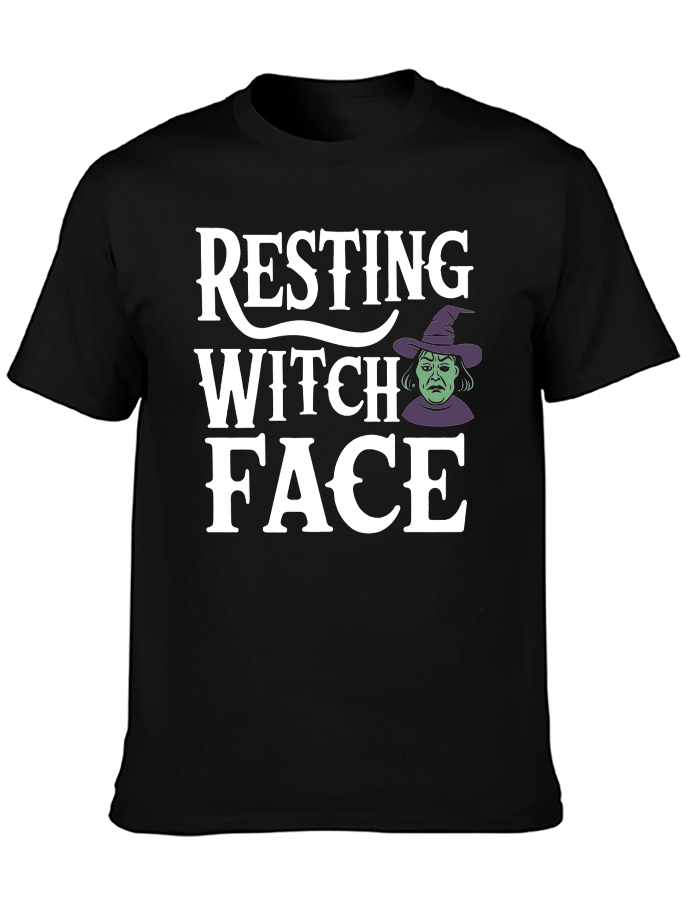 Black Resting Witch Face Graphic Tee - Halloween Shirt view 3