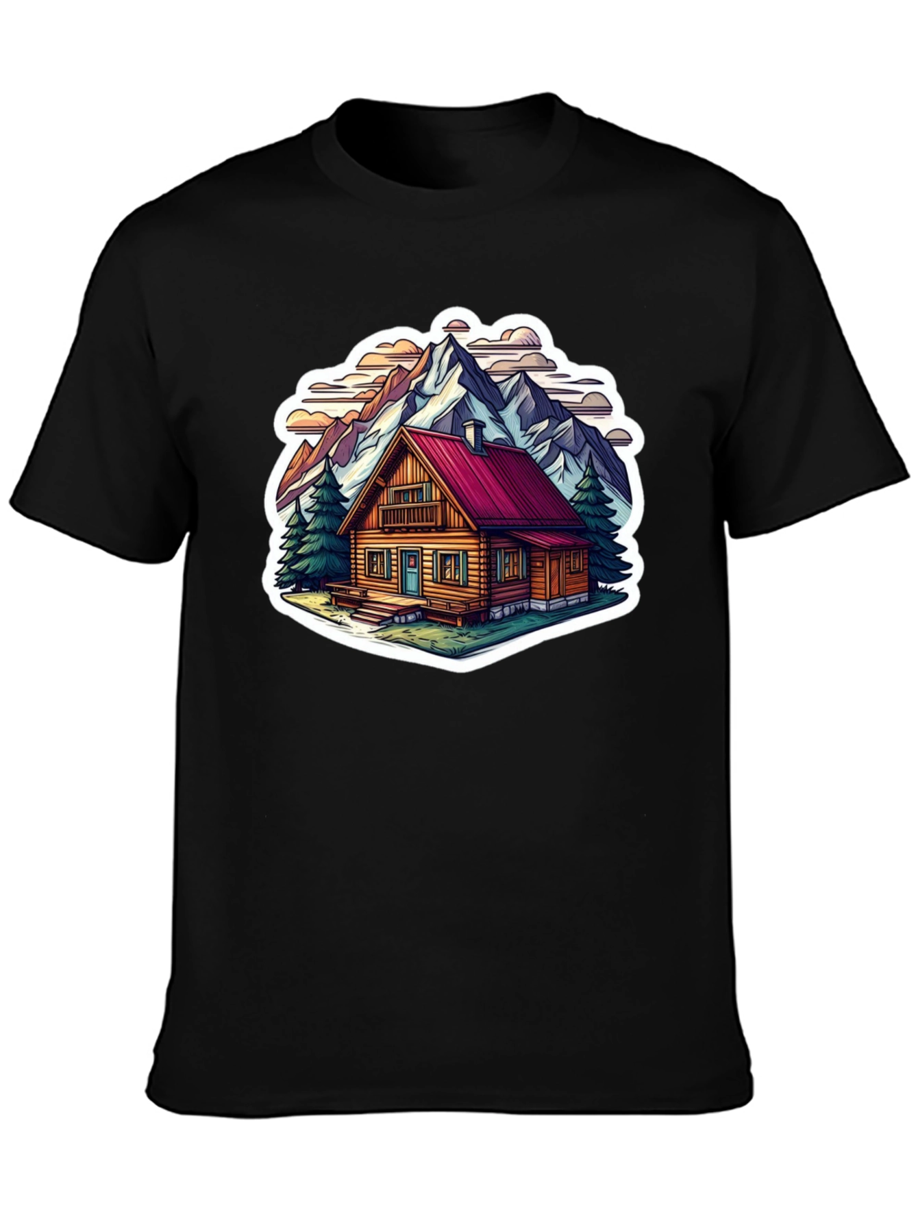 Black Cabin in the Mountains Graphic T-Shirt view 3