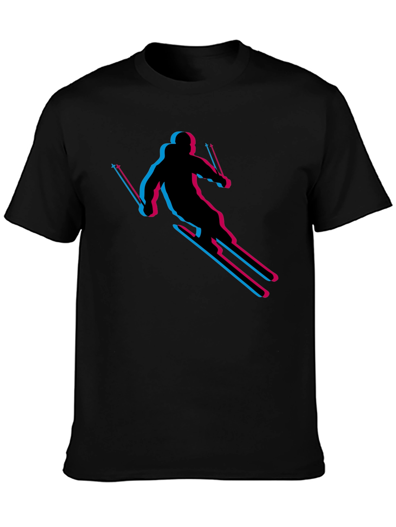 Black Retro Skiing T-Shirt - Black Cotton Blend view 3
