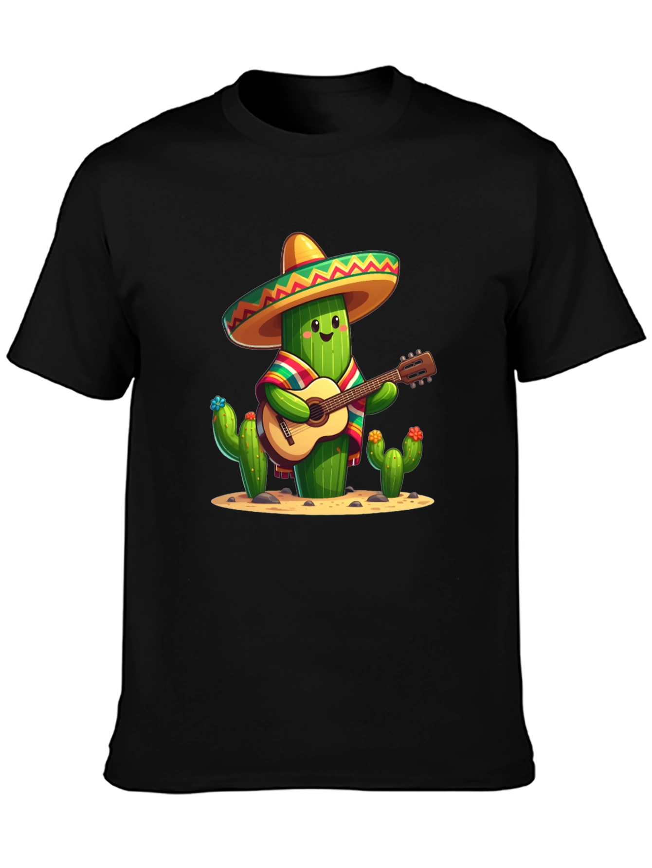 Black Cactus Guitar Player T-Shirt view 3
