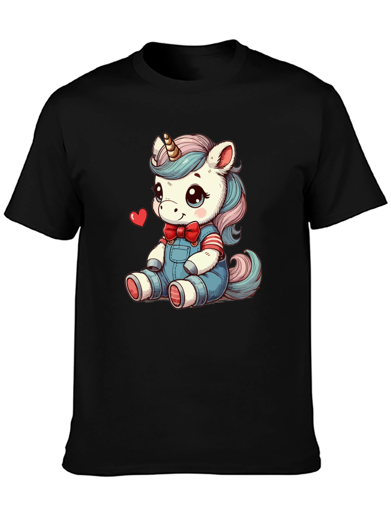 Black Cute Cartoon Unicorn Graphic T-Shirt view 3