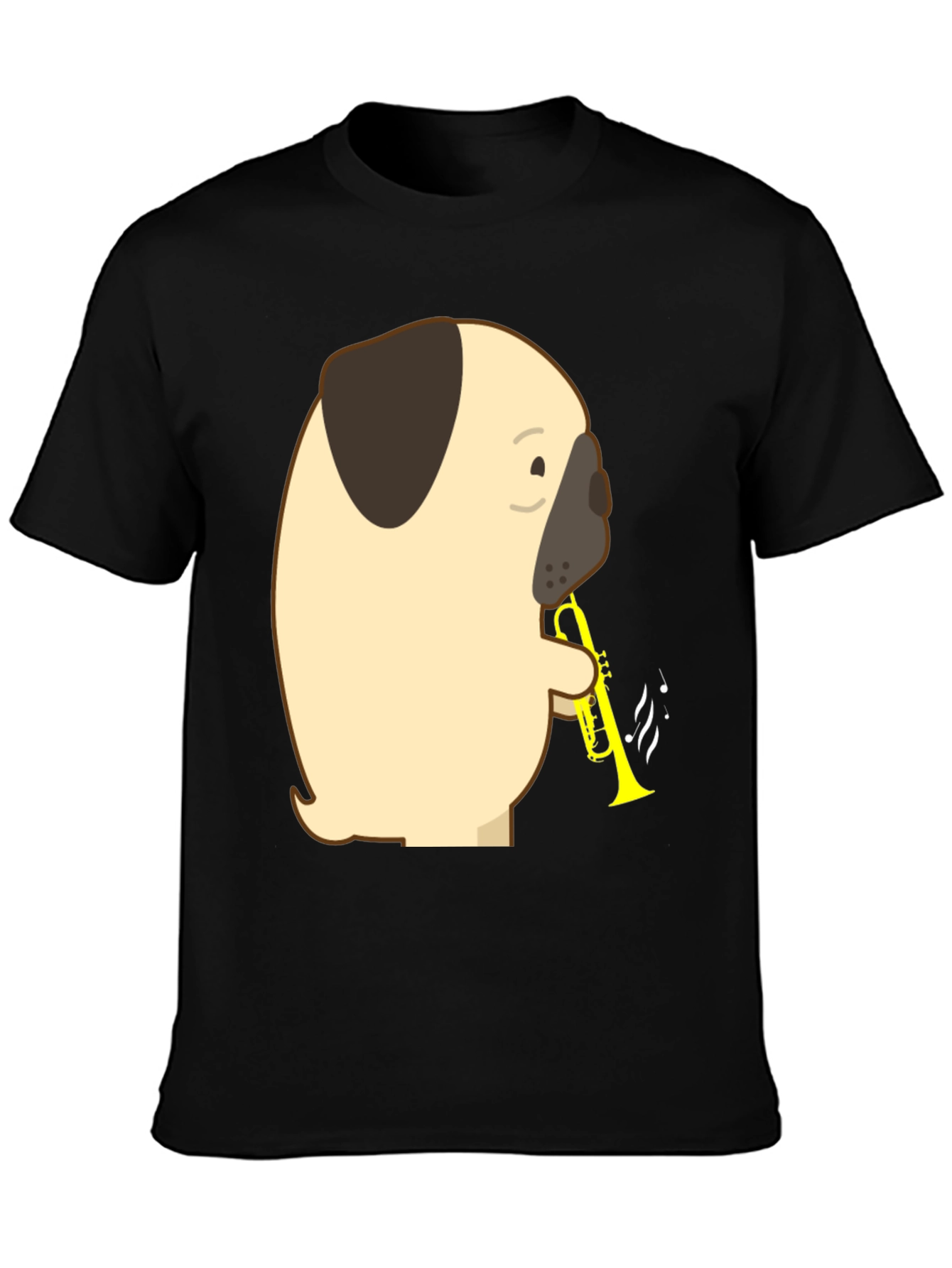 Black Pug Trumpet T-Shirt - Musical Dog Tee view 3