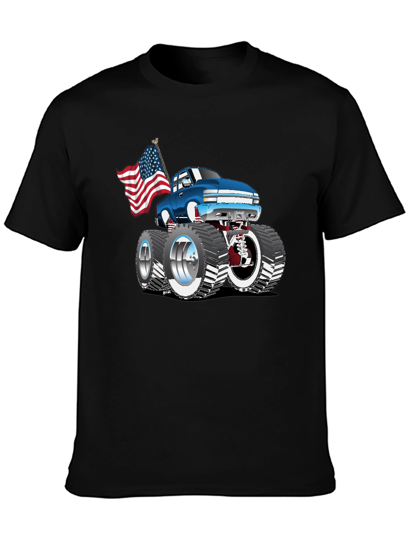 Black Monster Truck USA Flag Graphic Tee view 3