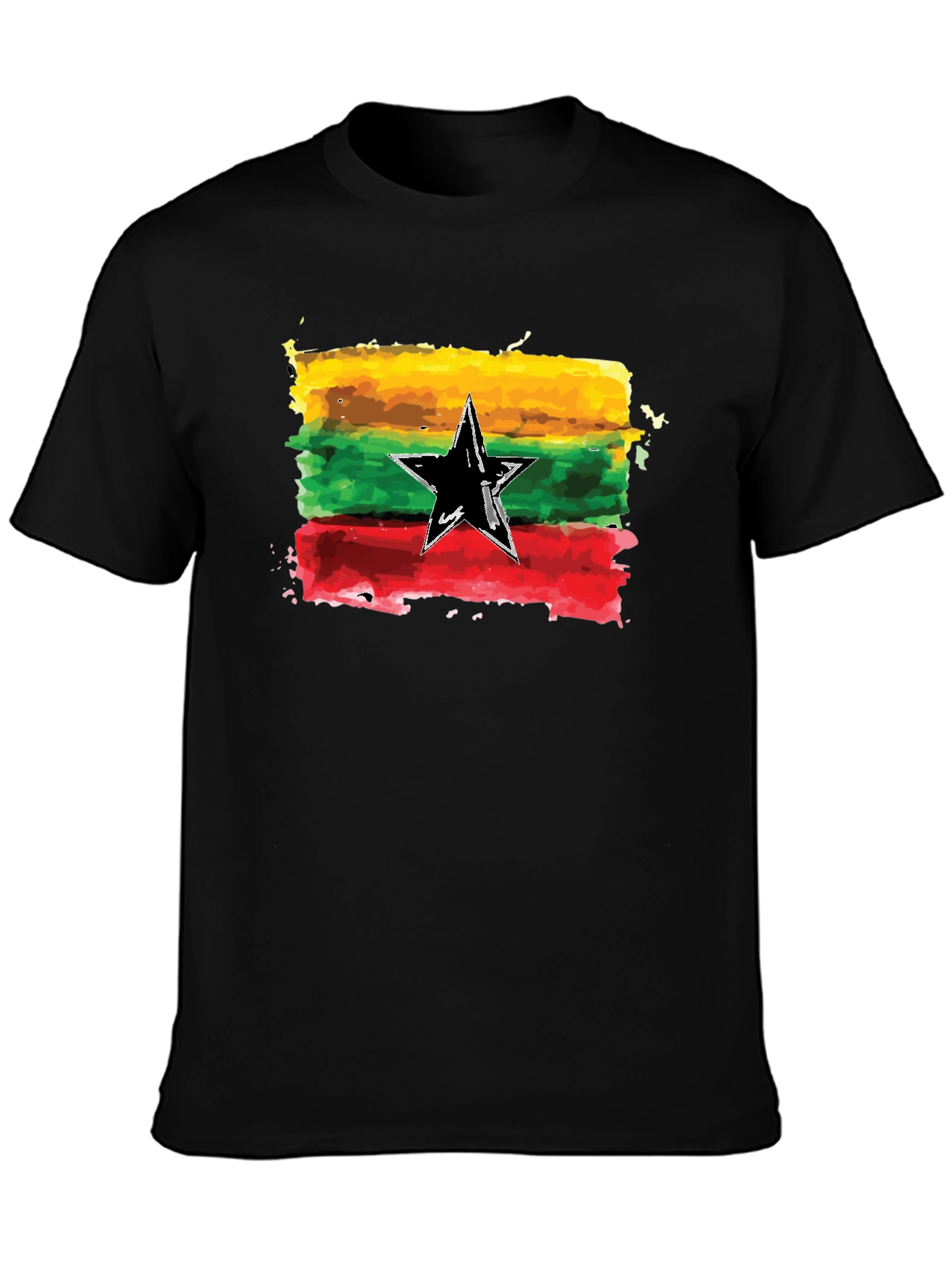 Black Ghana Flag Watercolor Graphic Tee view 3