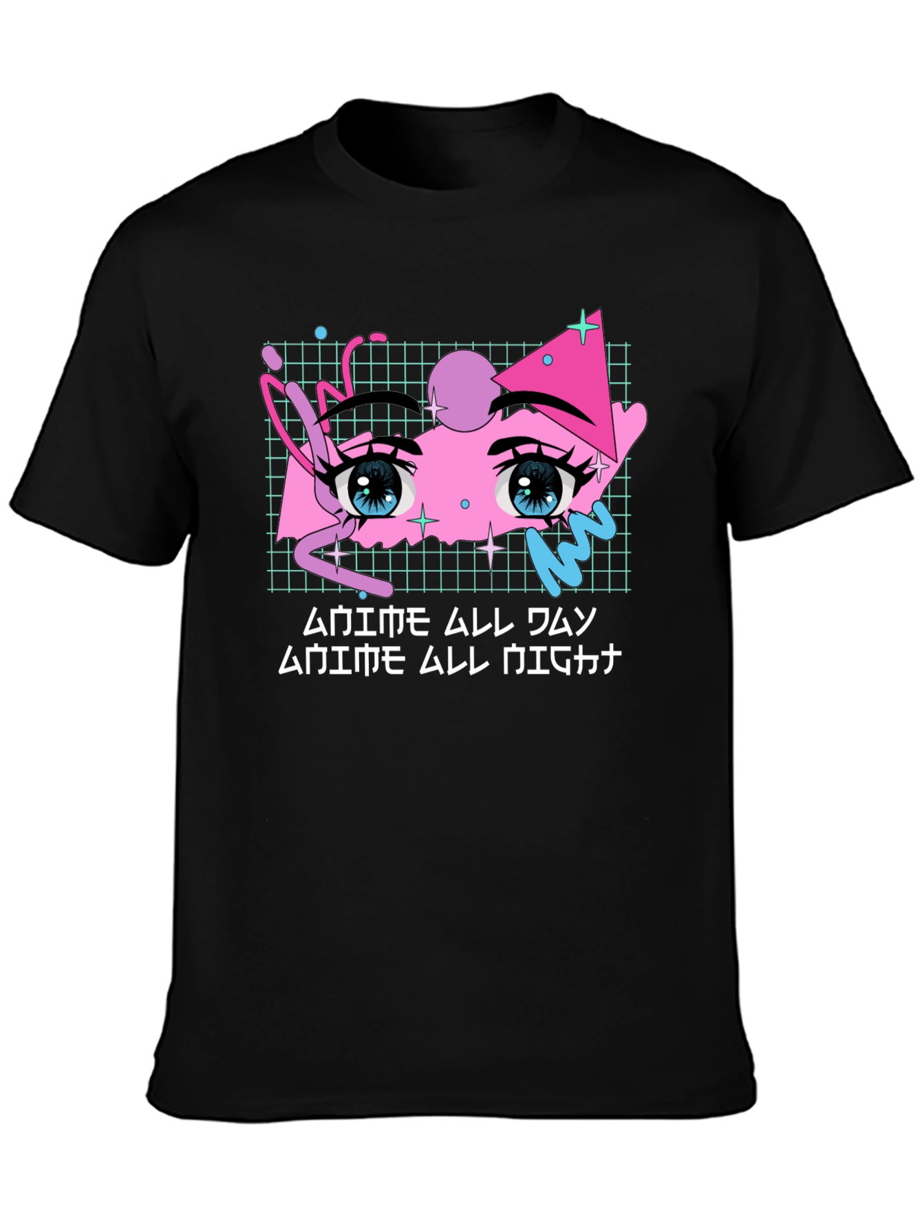 Black Anime All Night Graphic Tee view 3