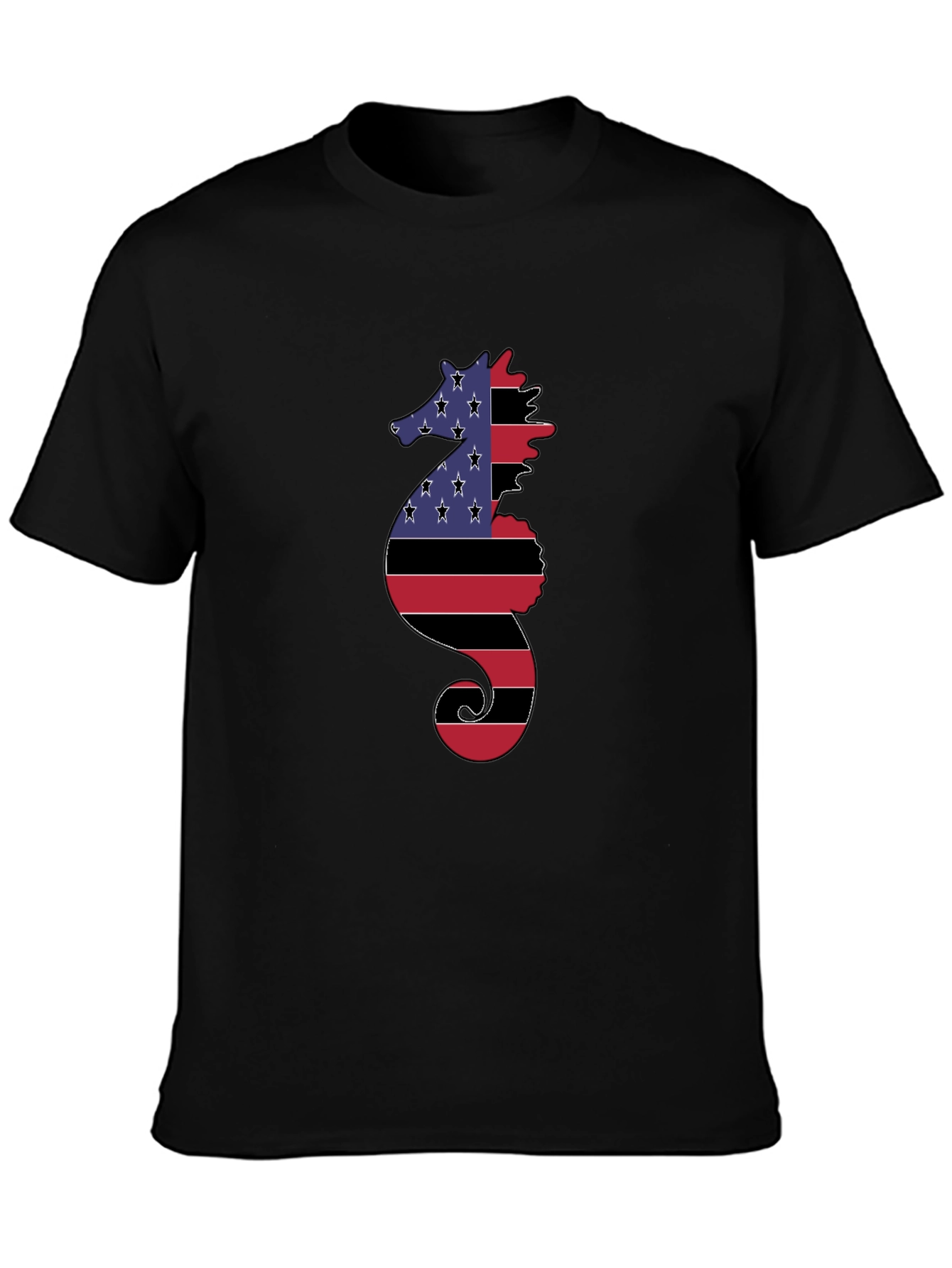Black American Flag Seahorse Graphic Tee view 3