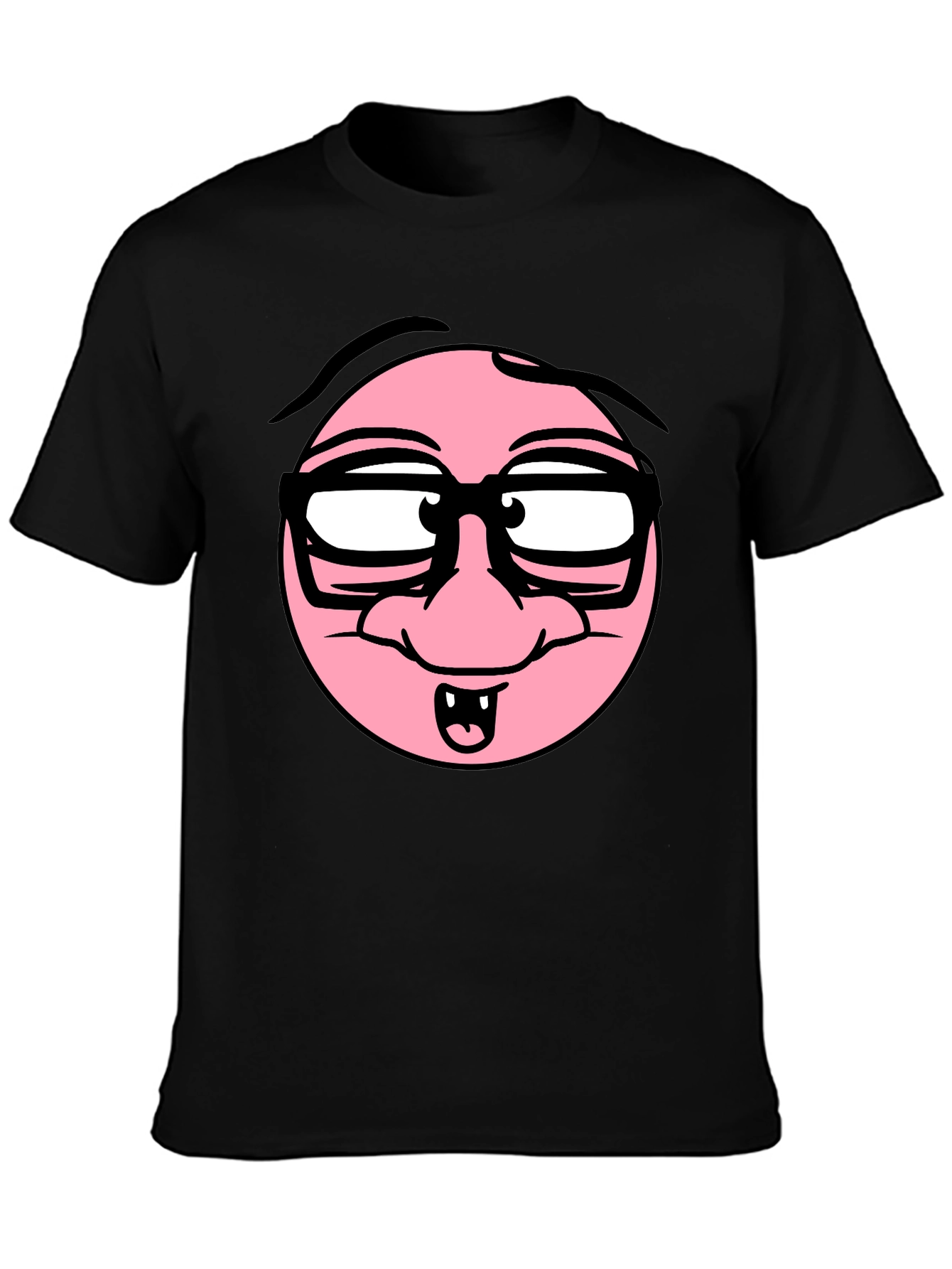 Black Funny Cartoon Face Black T-Shirt view 3