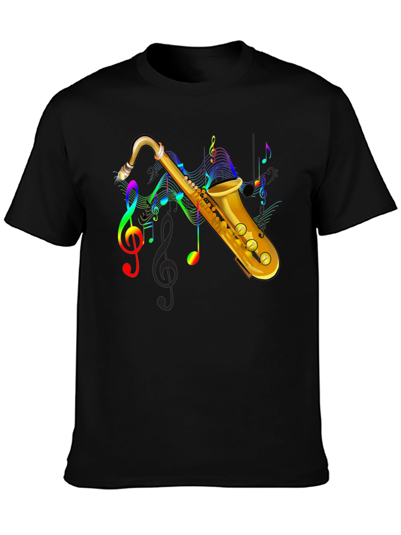 Black Saxophone Music Note Graphic Tee - Black view 3