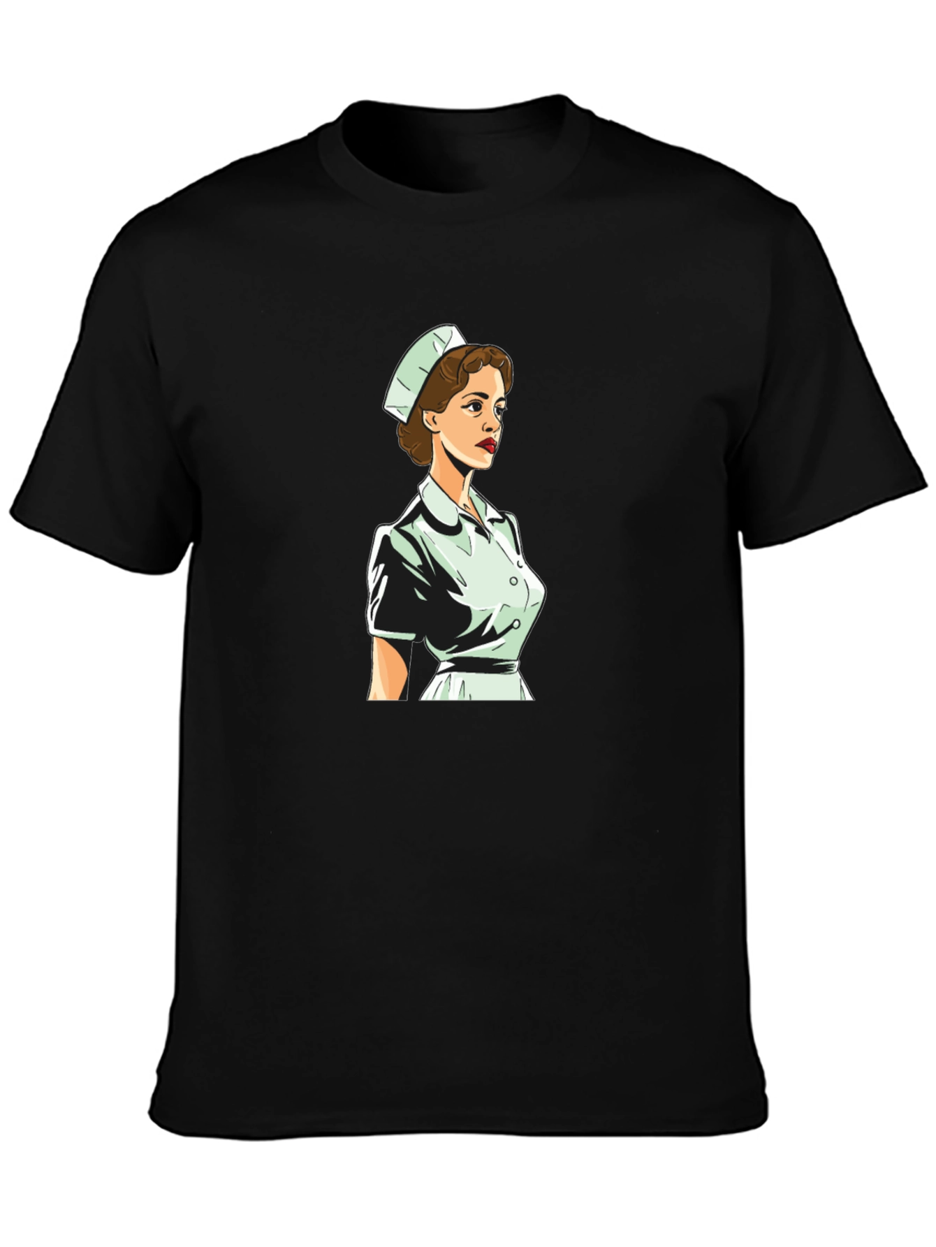 Black Retro Nurse Graphic Tee - Black Cotton Blend view 3