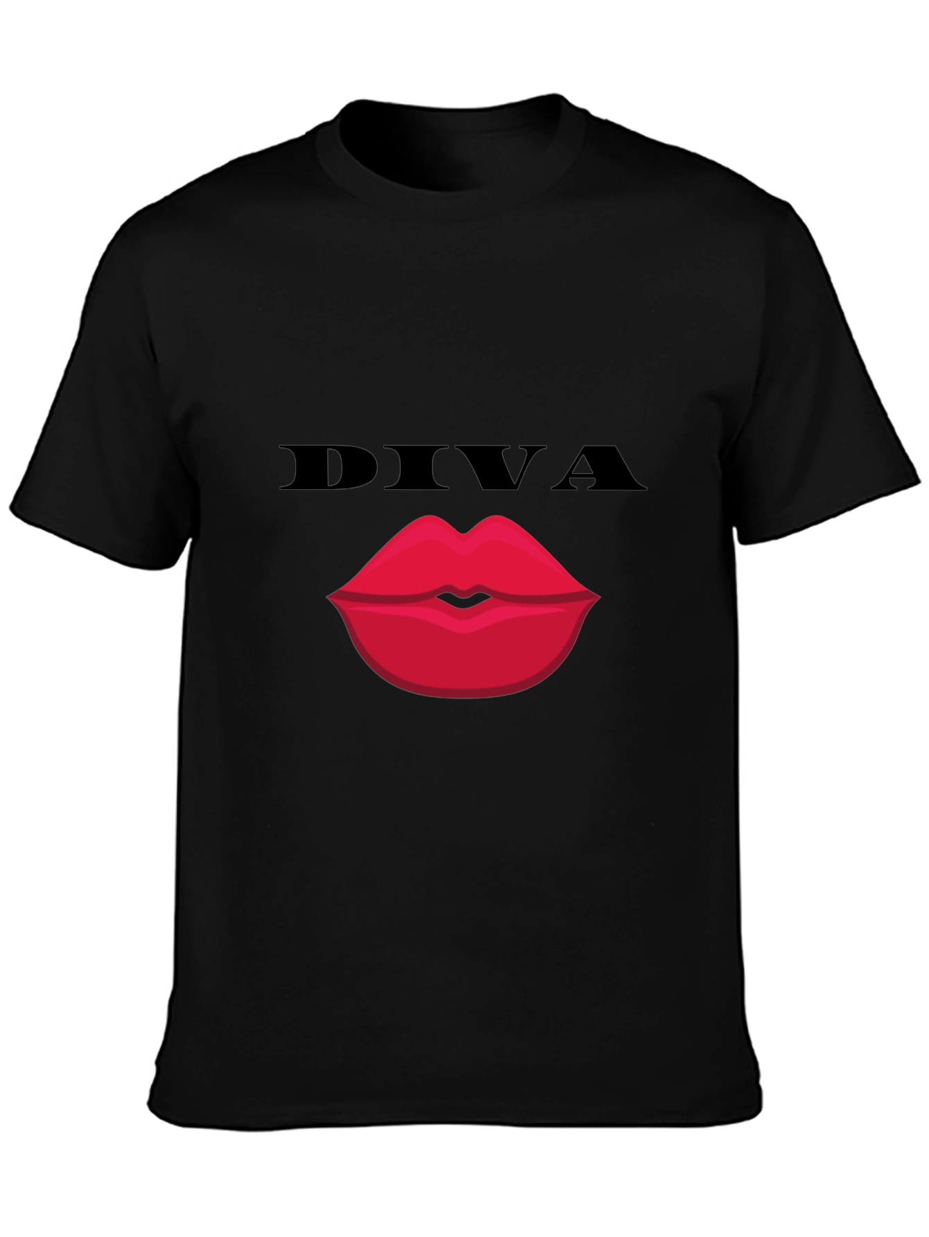 Black Diva Lips Graphic Tee - Bold Black Cotton T-Shirt view 3