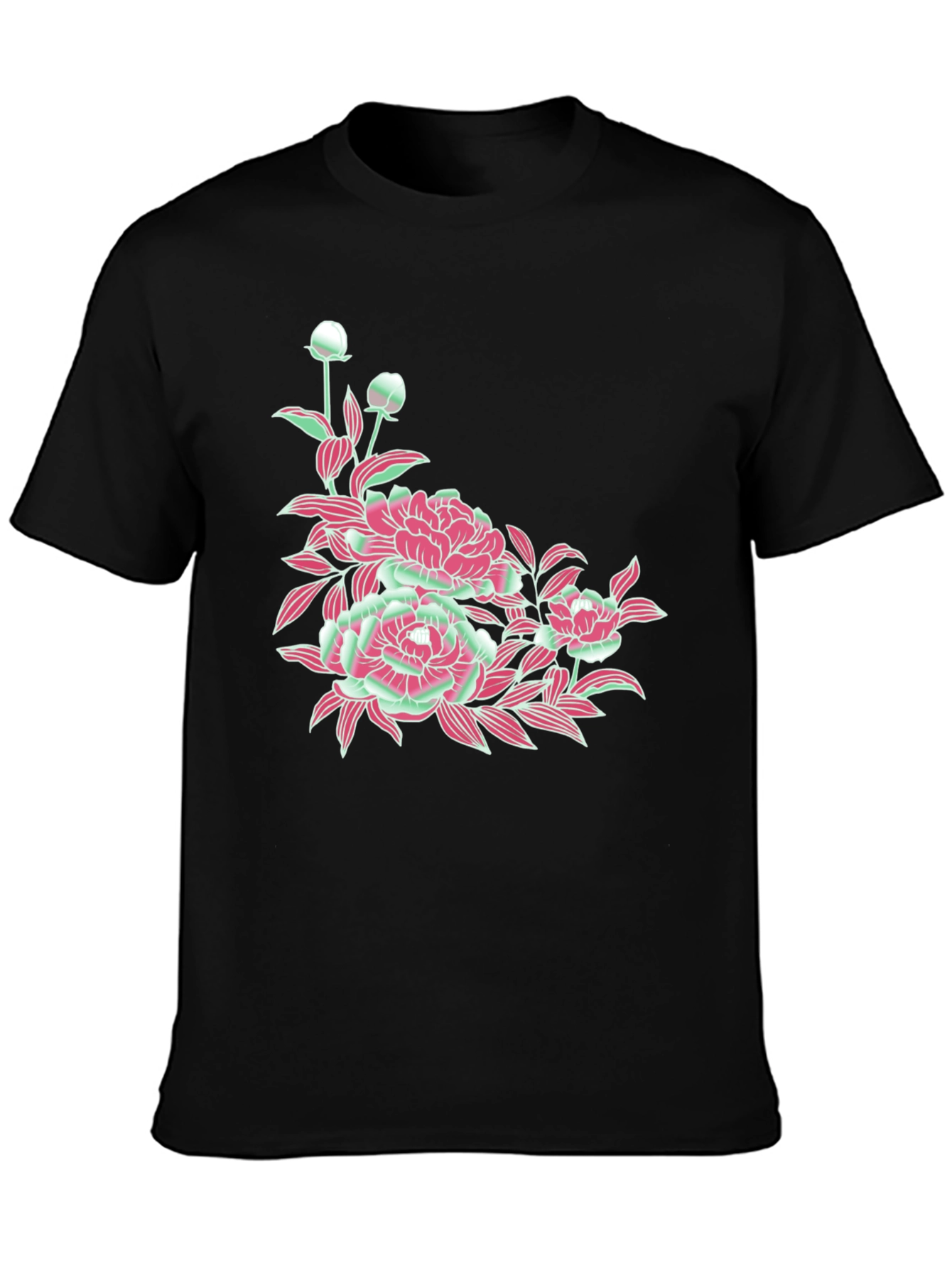 Black Floral Graphic Print Black T-Shirt view 3