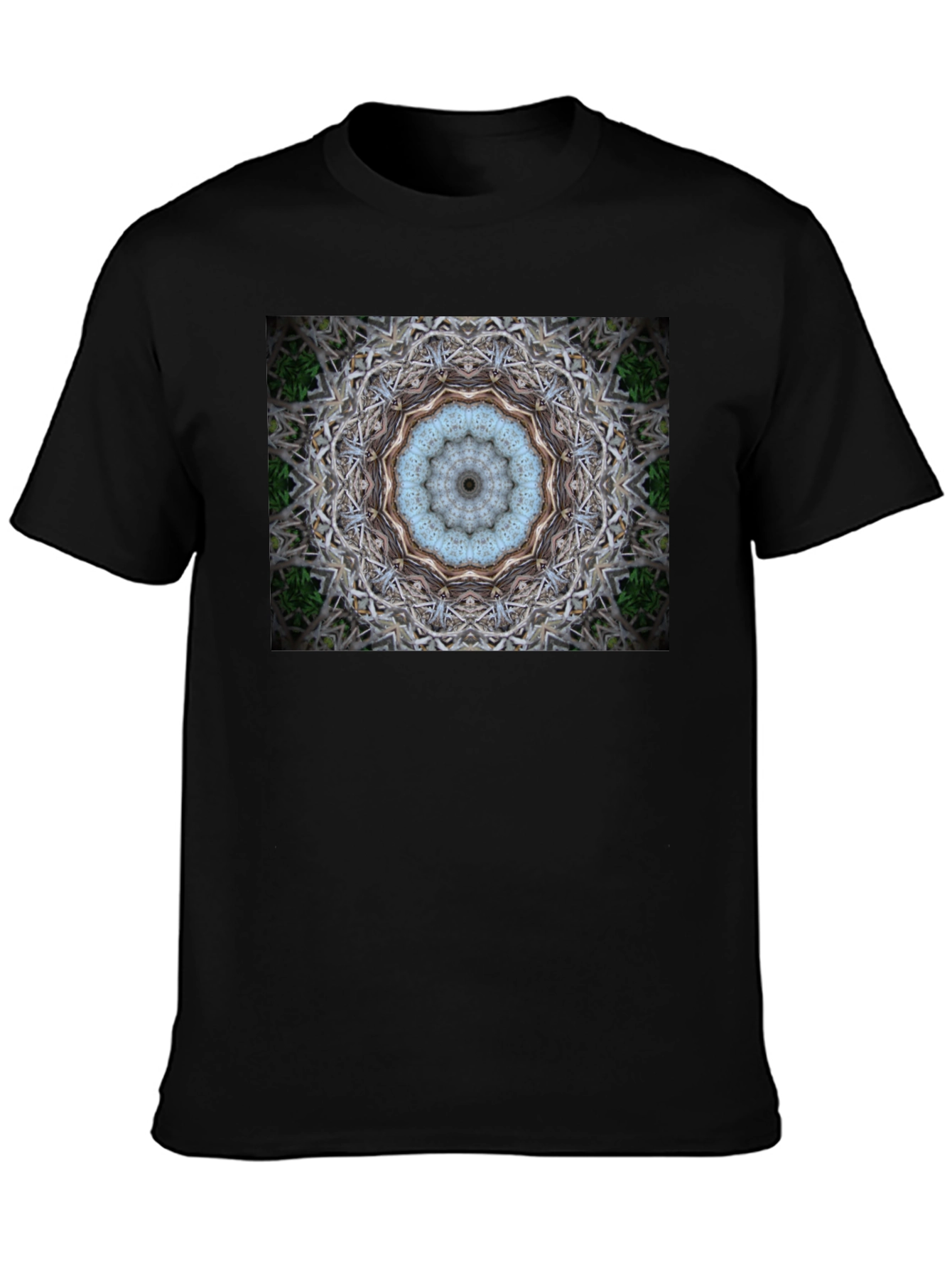 Black Abstract Mandala Print Black T-Shirt view 3