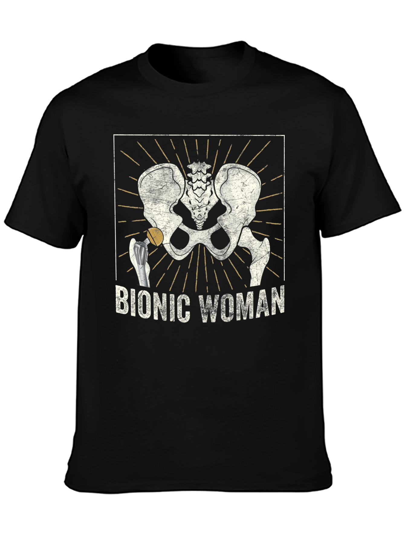 Black Bionic Woman Hip Replacement Graphic Tee view 3