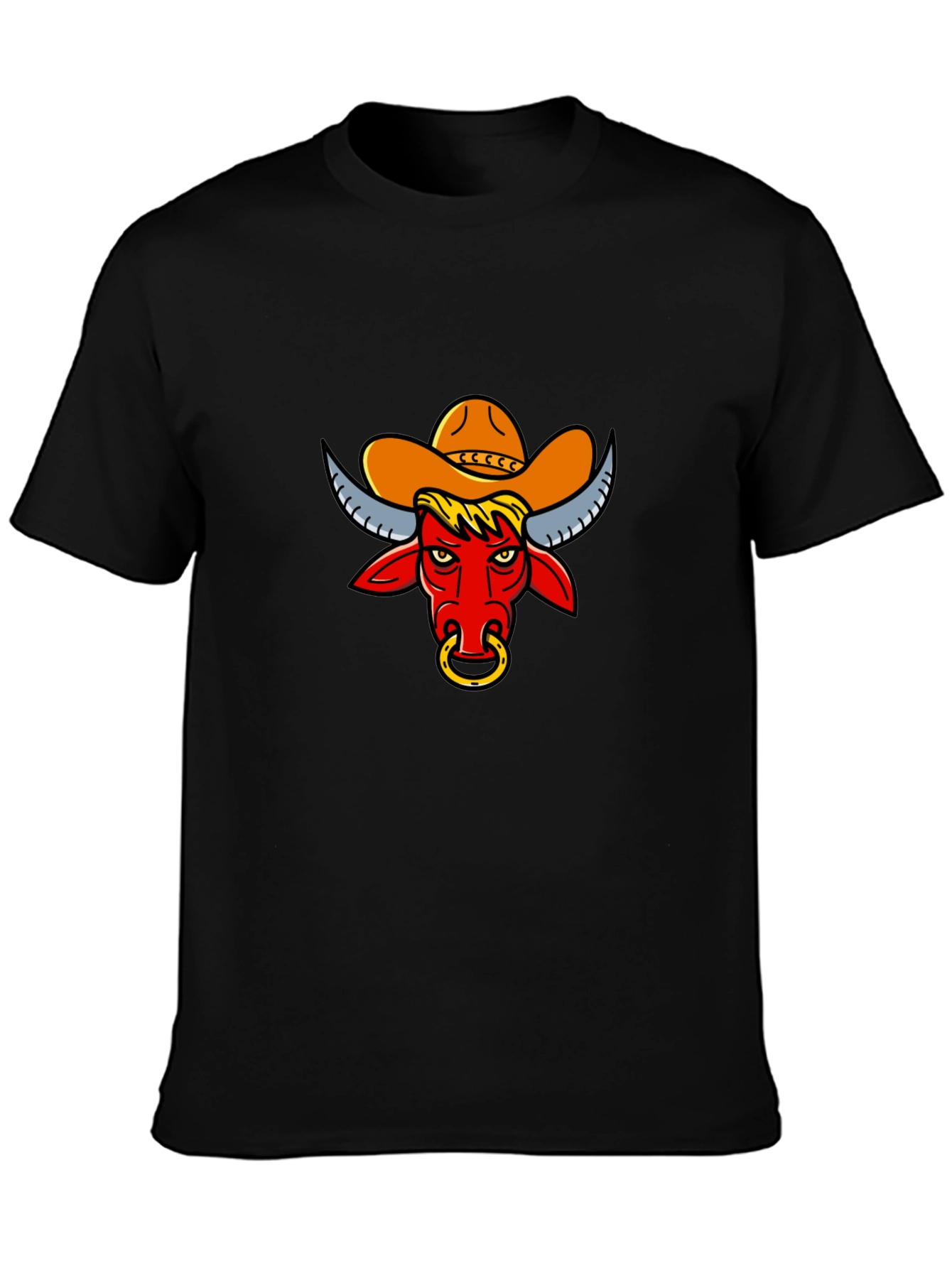 Black Cowboy Bull Graphic Tee - Black view 3