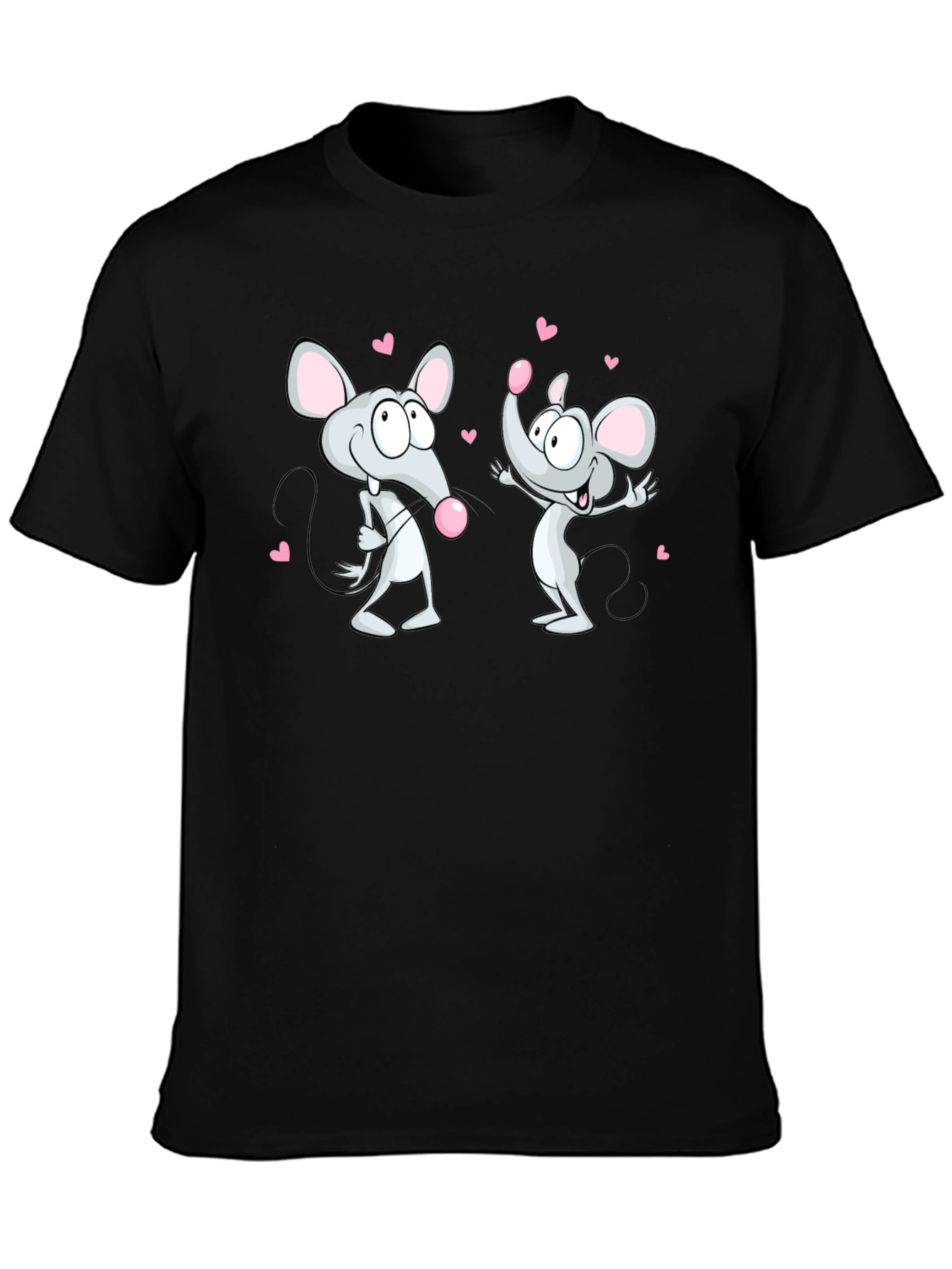 Black Cute Cartoon Mice Valentine's T-Shirt view 3