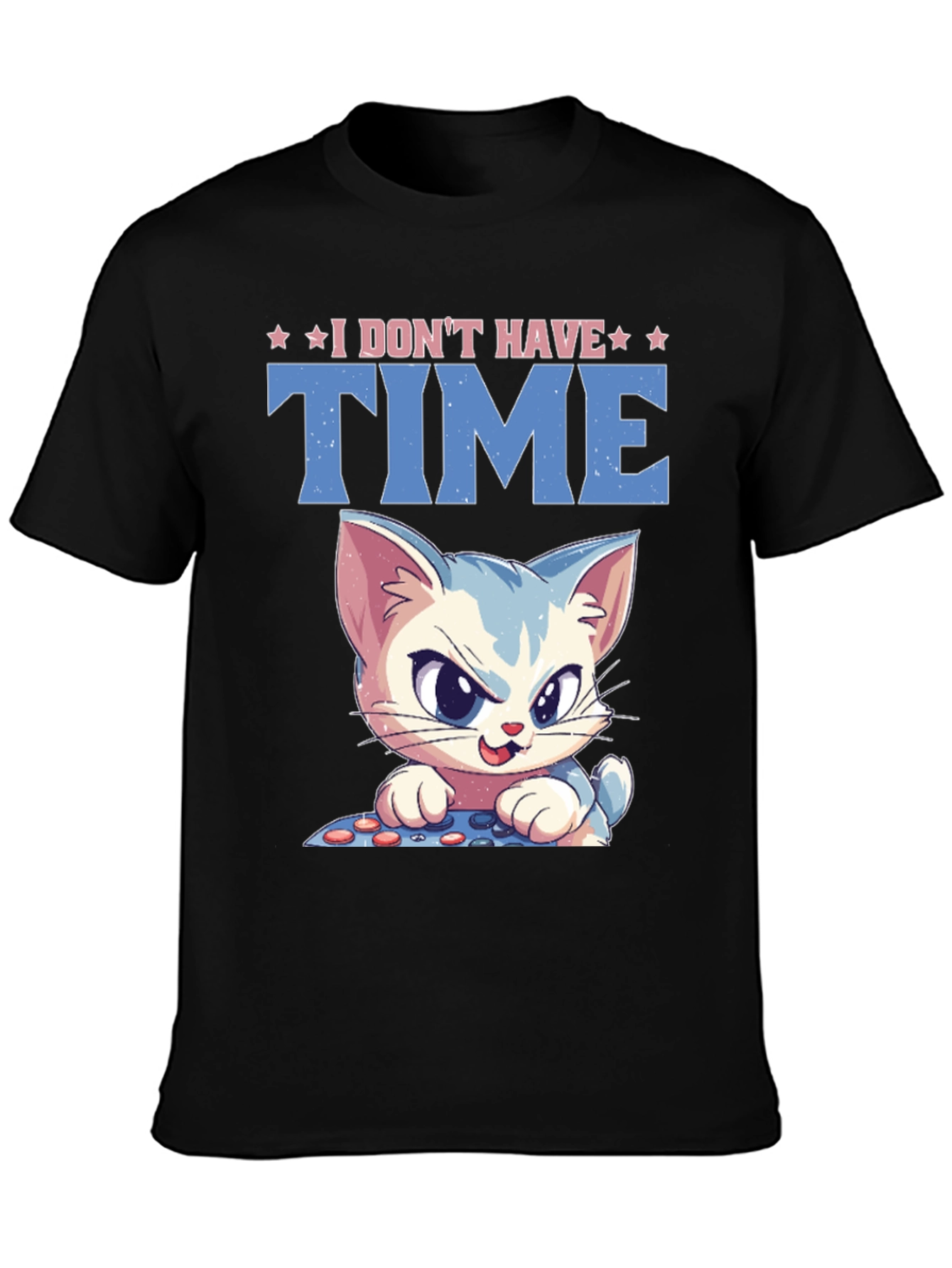 Black I Don't Have Time Cat Gamer Black T-Shirt view 3