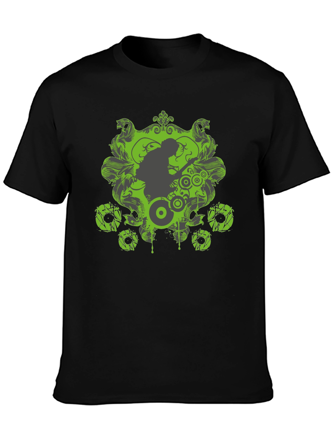 Black Cool Graphic Tee - Black with Green Design view 3