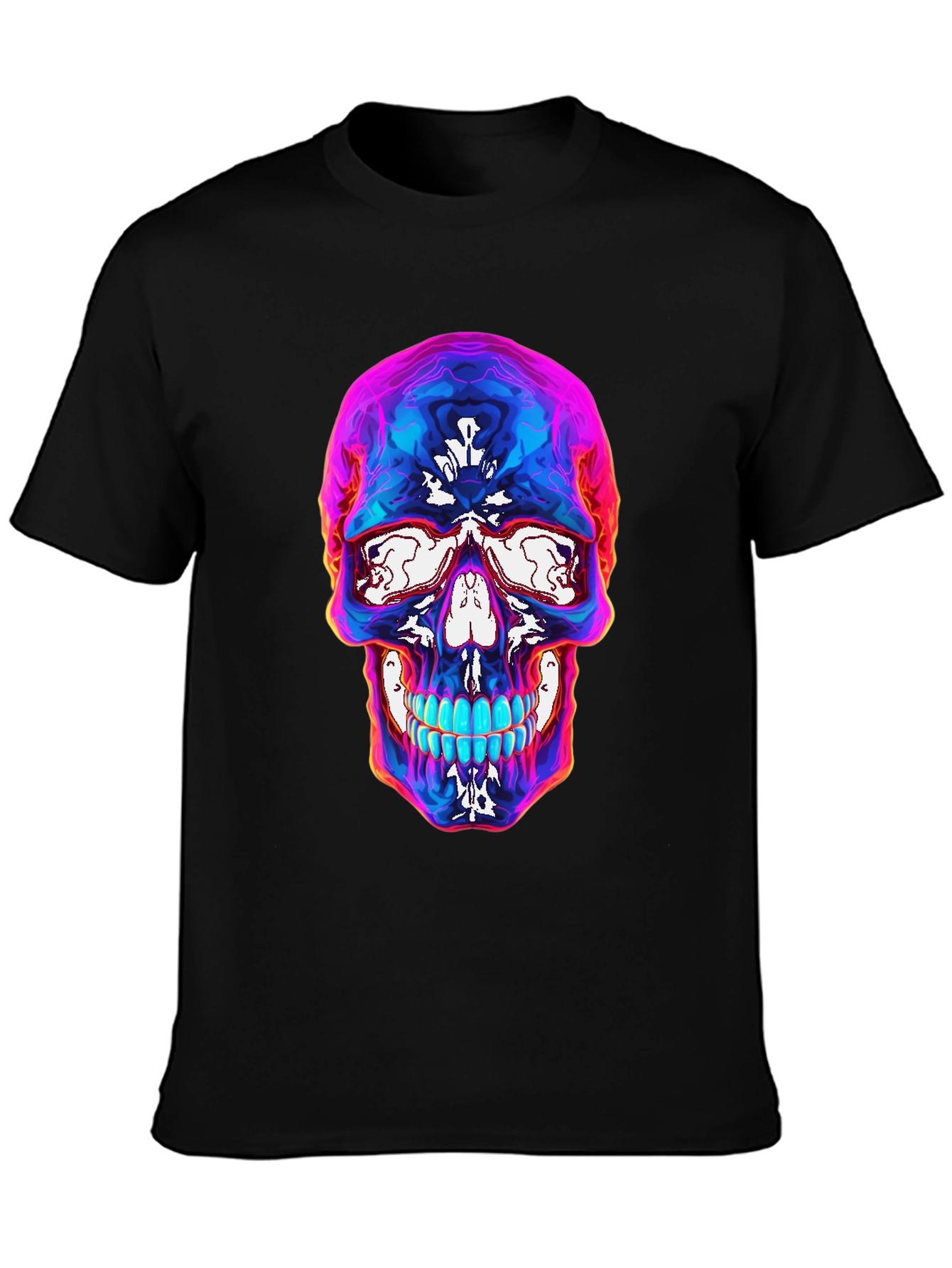 Black Psychedelic Skull Graphic T-Shirt - Black view 3