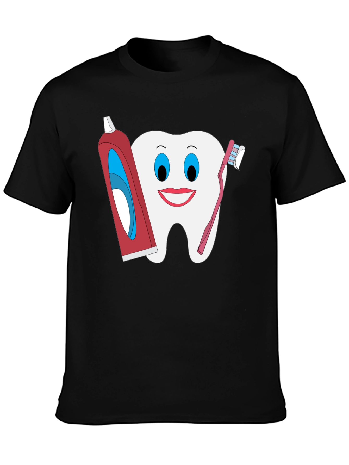 Black Funny Tooth T-Shirt: Dental Hygiene Cartoon Tee view 3