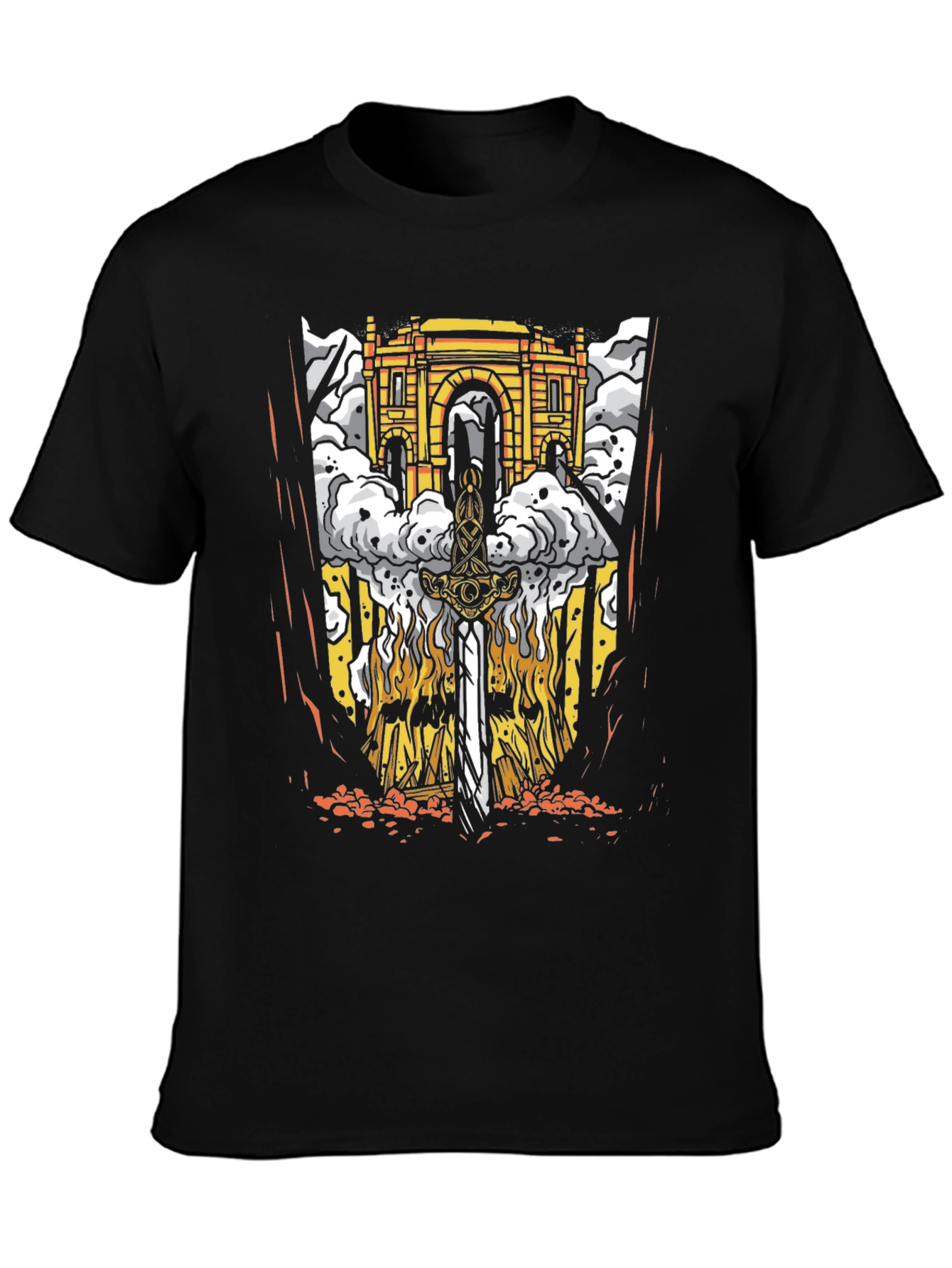Black Sword & Gateway Graphic Tee - Men's Black T-Shirt view 3