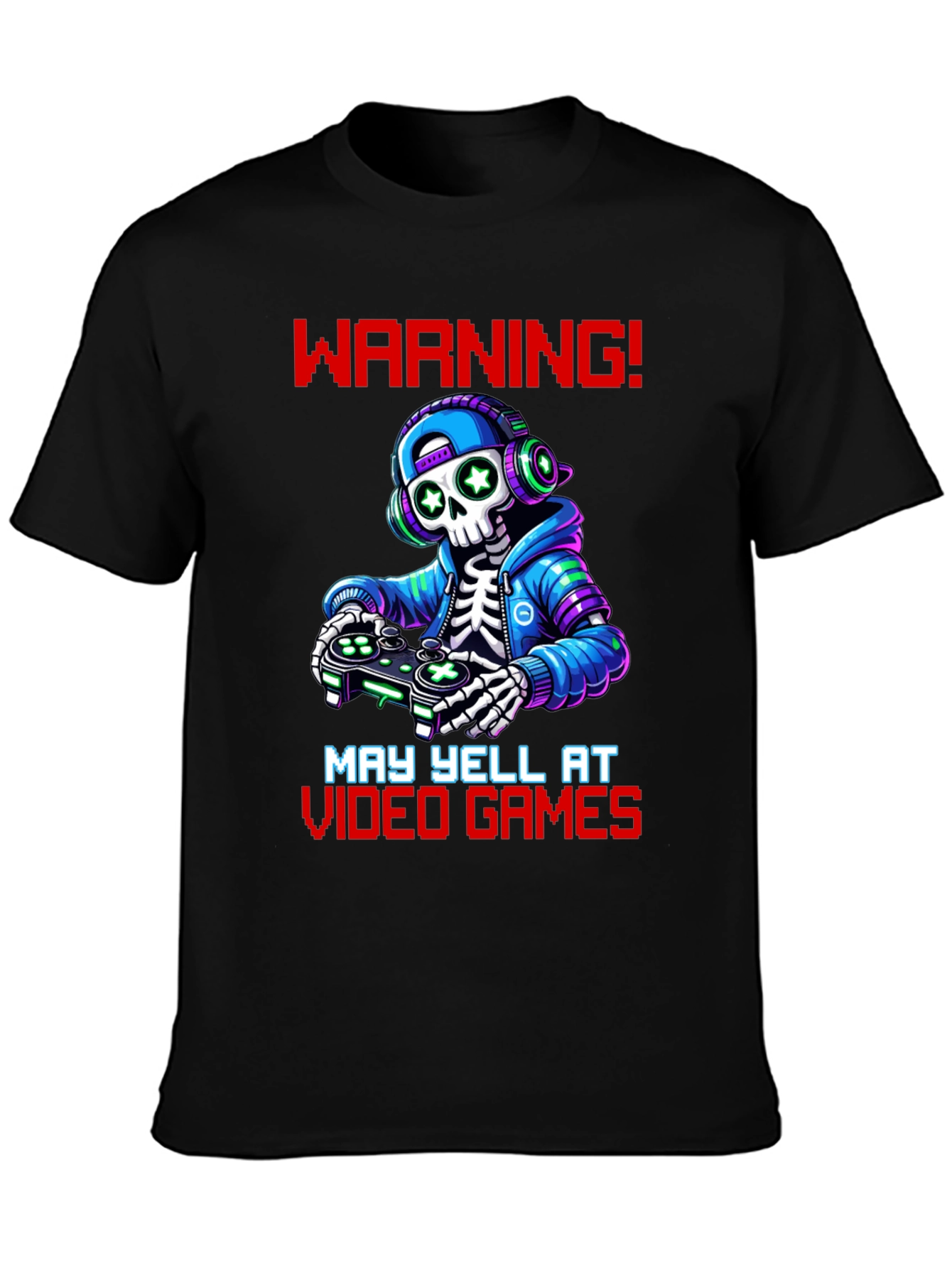 Black Gamer Skeleton T-Shirt - Warning May Yell! view 3