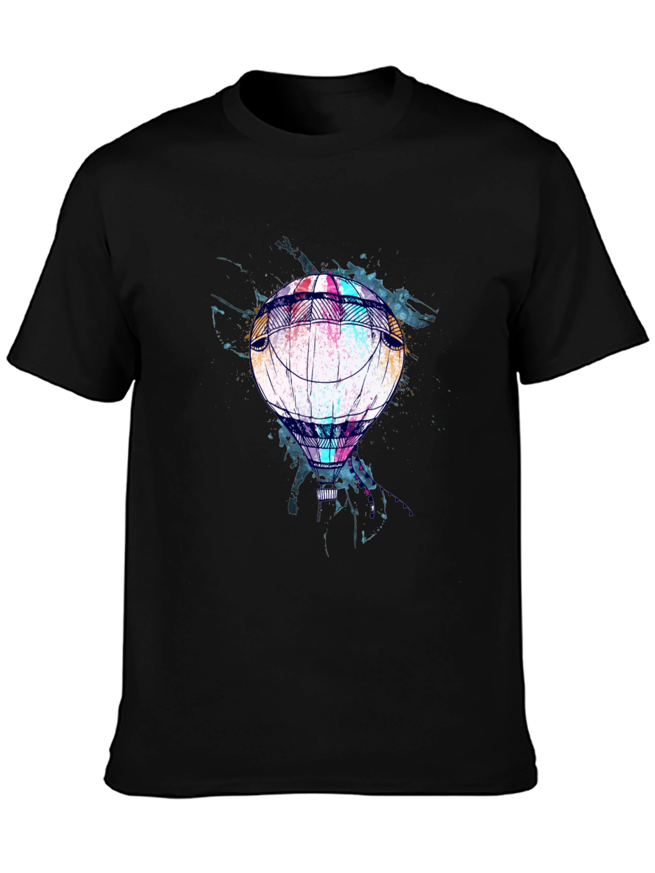 Black Air Balloon Graphic Tee - Soft Black Cotton Casual Wear view 3