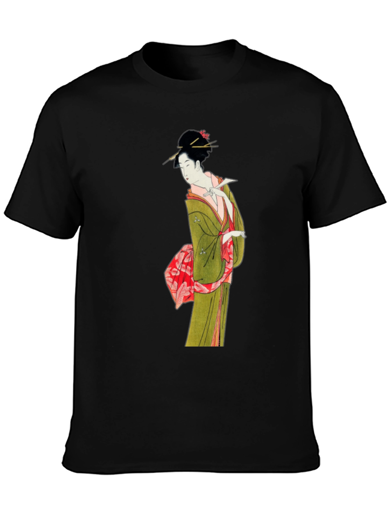 Black Japanese Geisha Art T-Shirt - Unique Ukiyo-e Design view 3