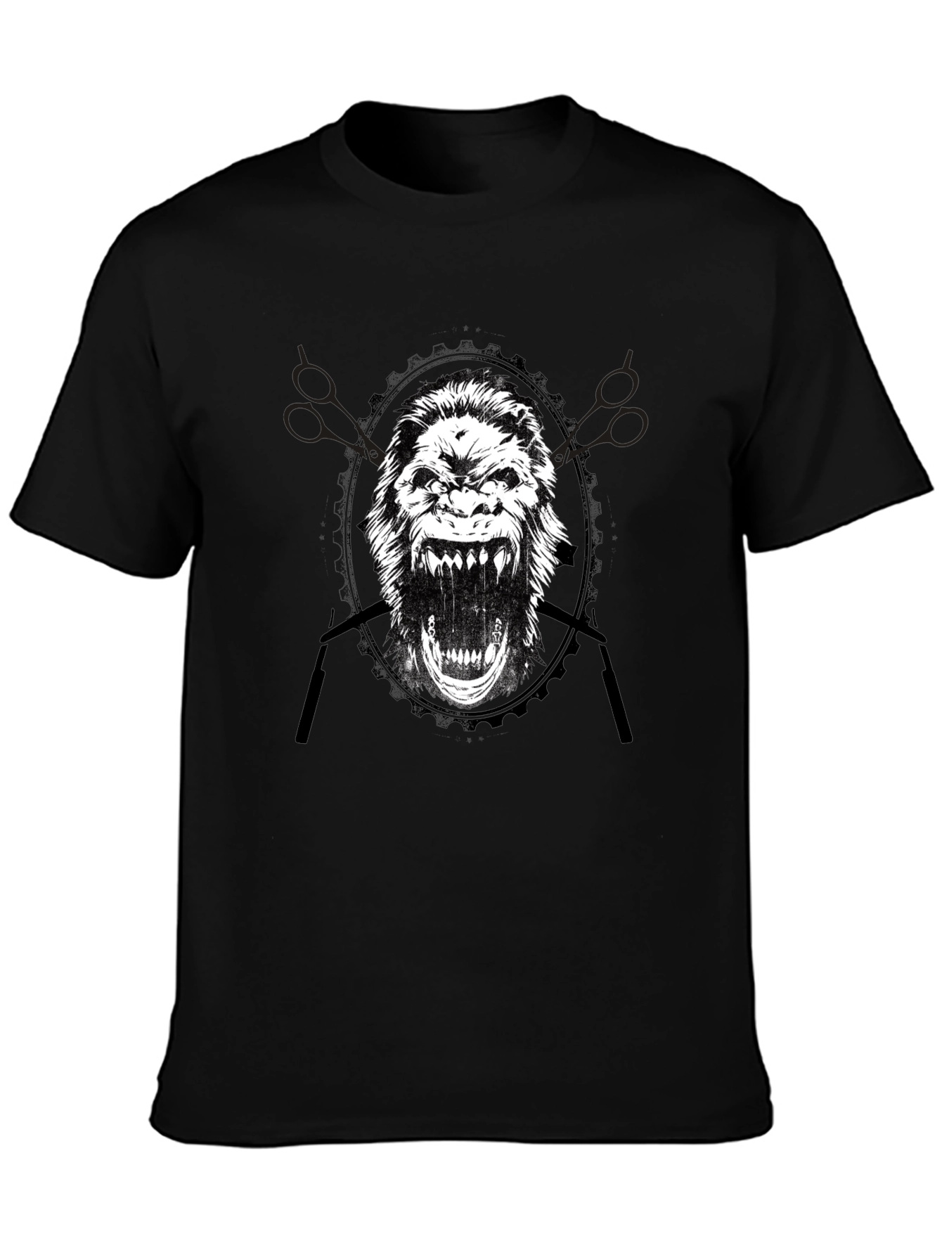 Black Gorilla Barber Graphic Tee - Black Cotton T-Shirt view 3