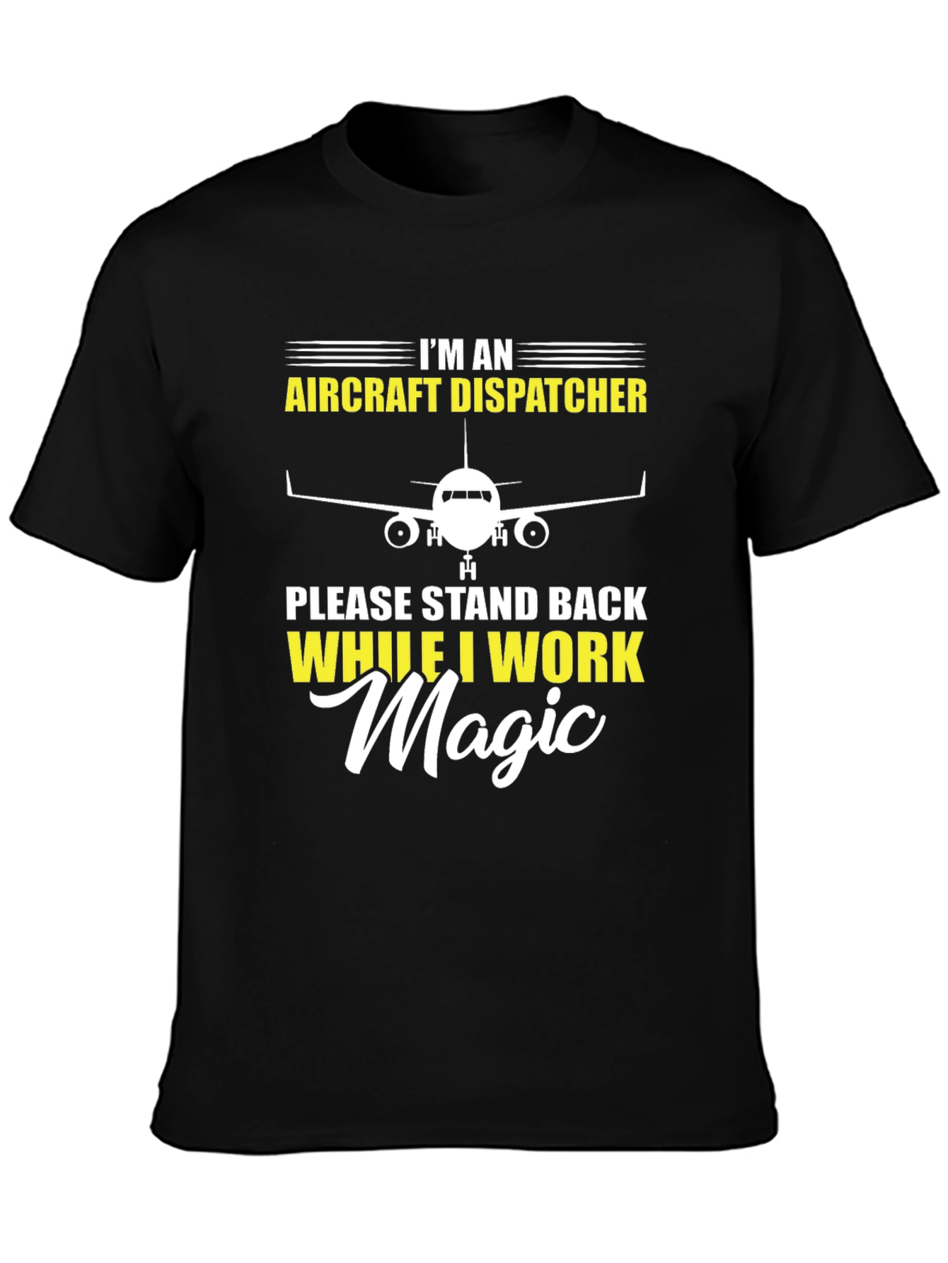 Black Aircraft Dispatcher T-Shirt, Magic Work Tee view 3