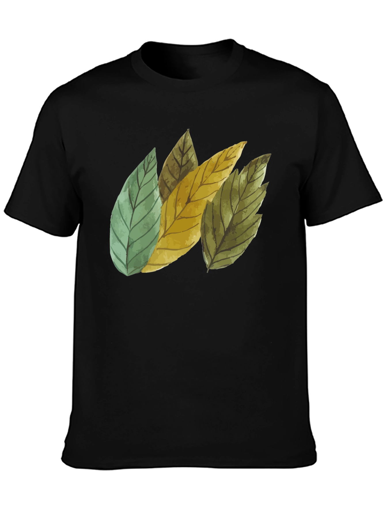 Black Leaf Design Black Cotton T-Shirt view 3