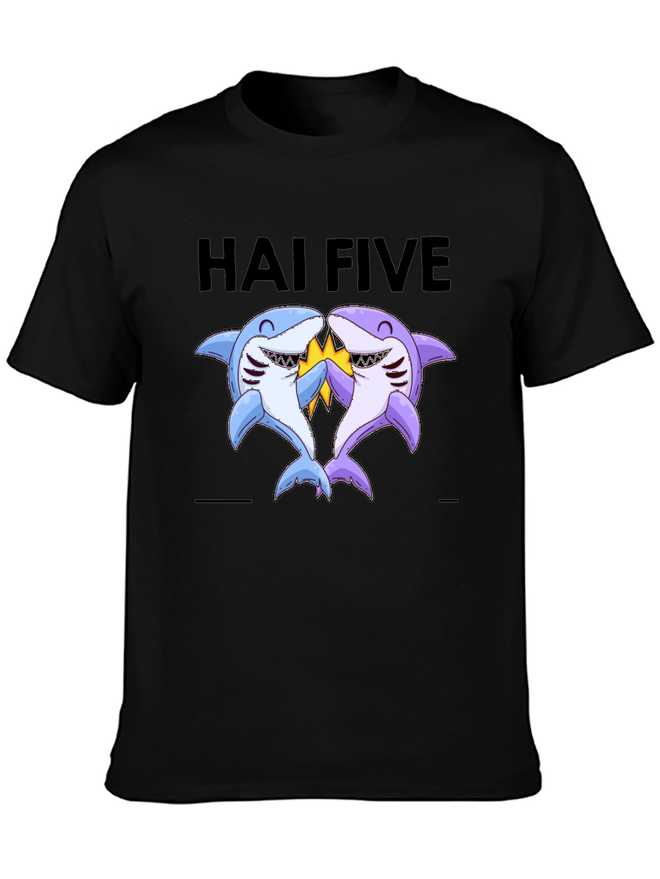 Black Hai Five T-Shirt - Funny Shark High Five Tee view 3