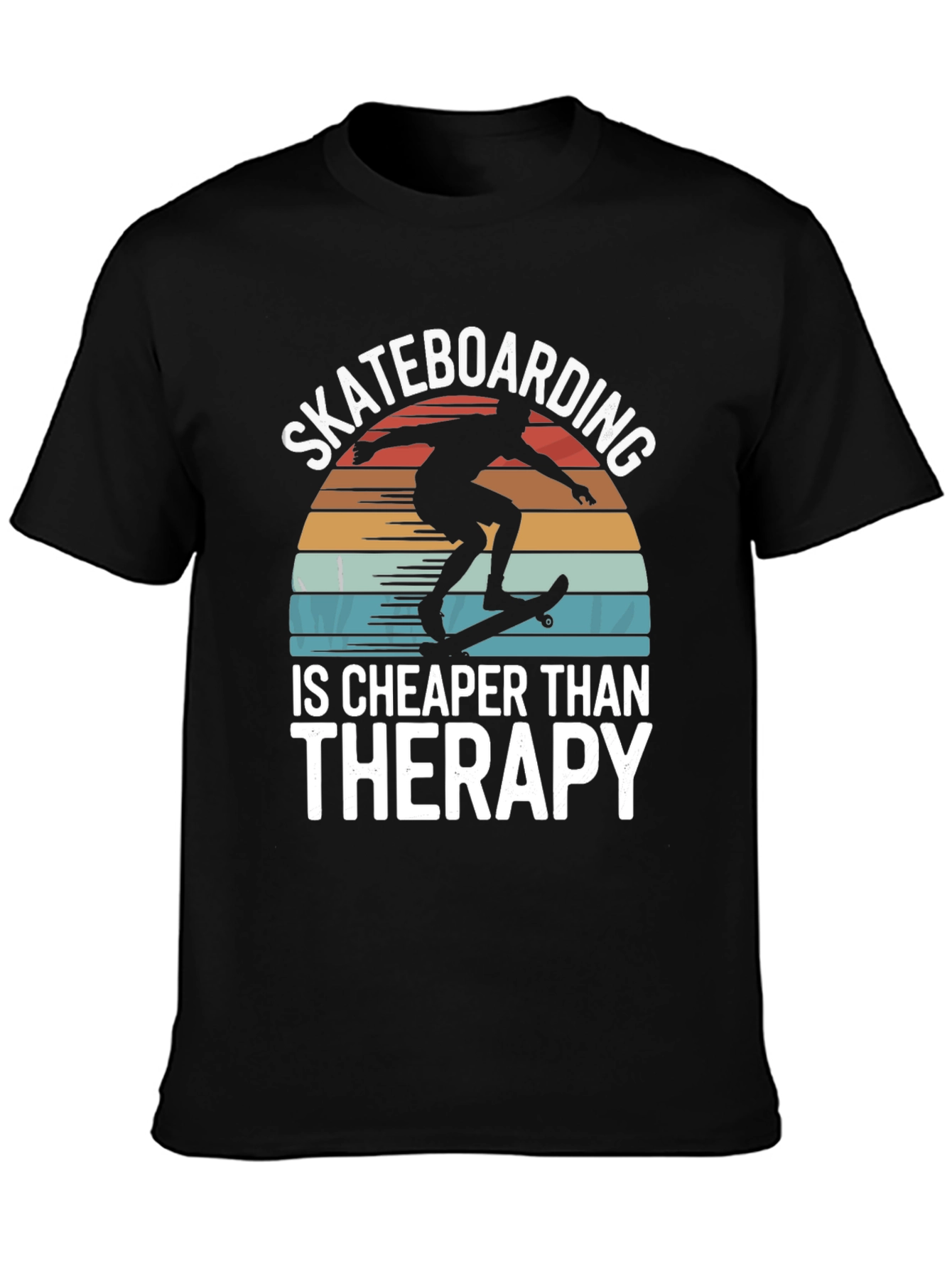 Black Skateboarding is Cheaper Than Therapy Graphic Tee view 3