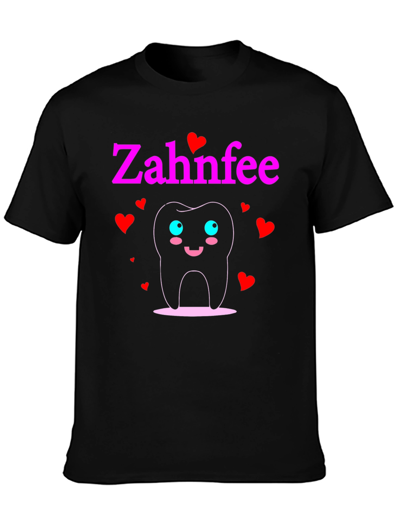 Black Zahnfee Cartoon Tooth T-Shirt - Dental Fairy Tee view 3