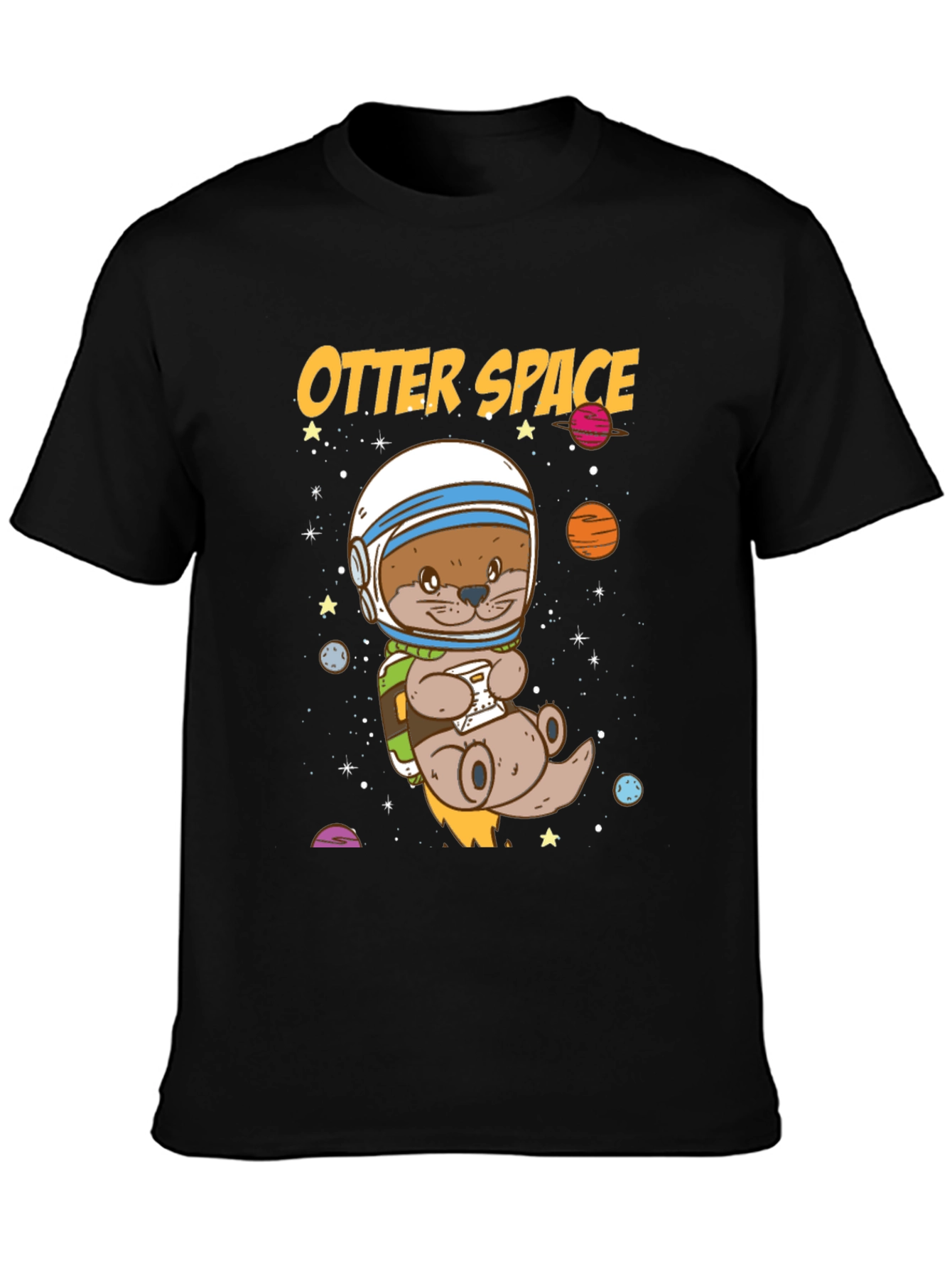 Black Otter Space Graphic T-Shirt - Astronaut Animal Tee view 3