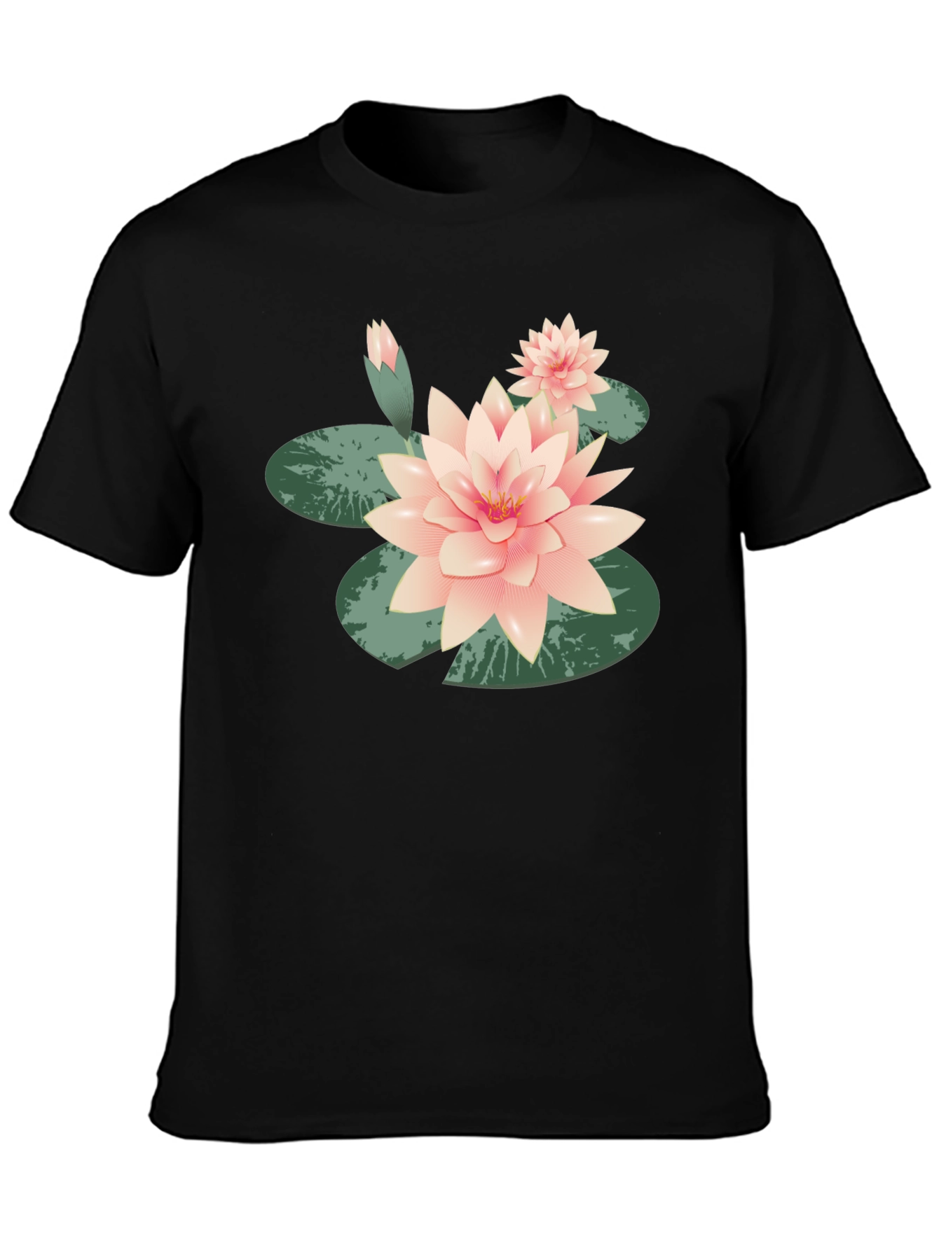 Black Lotus Flower Graphic Tee - Black Cotton Casual view 3