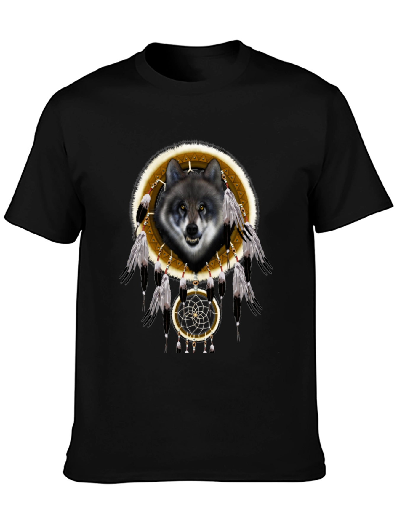 Black Wolf Dreamcatcher Graphic T-Shirt - Native American Inspired view 3