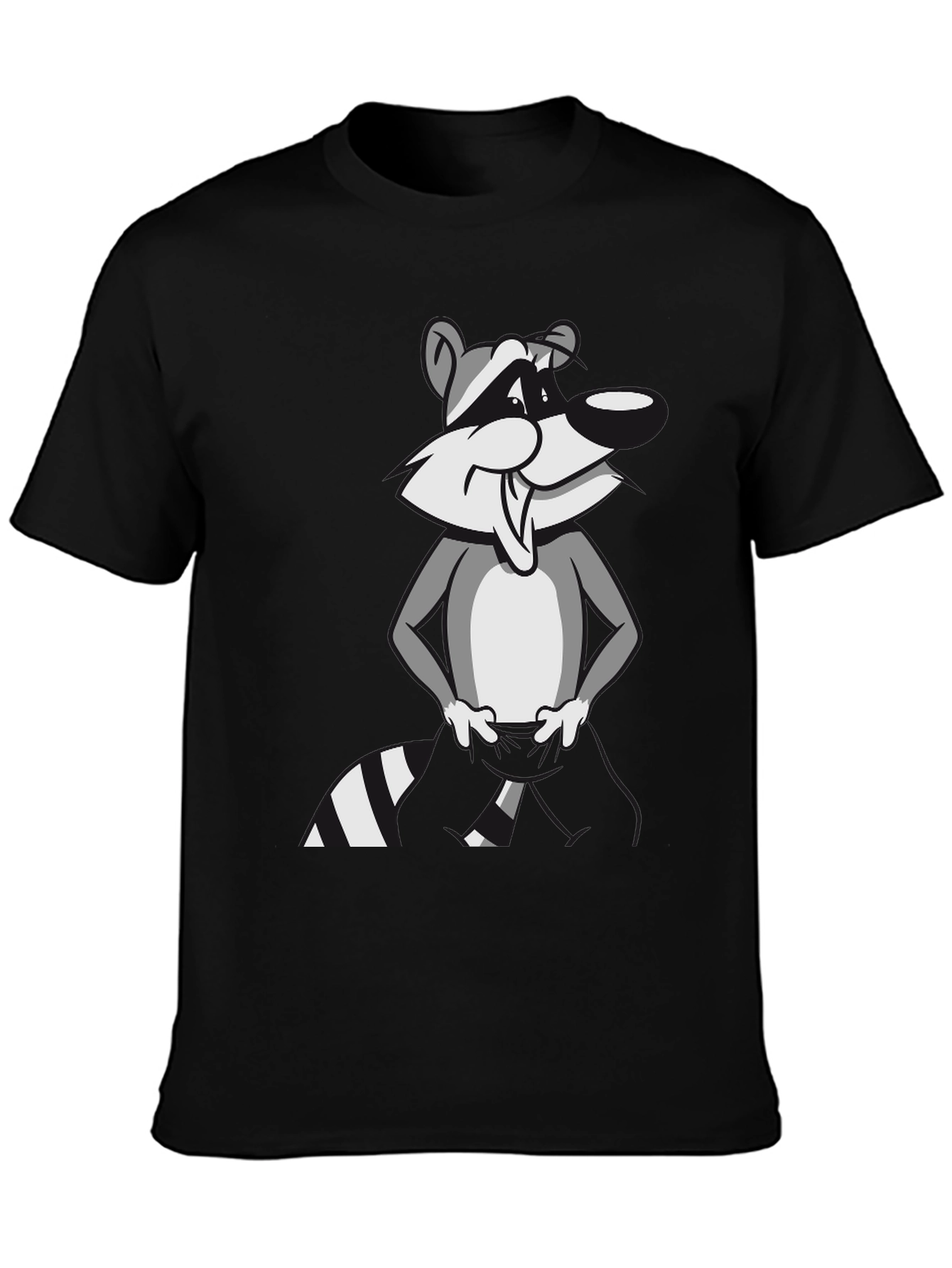 Black Cartoon Raccoon Graphic T-Shirt - Stylish Black Tee view 3